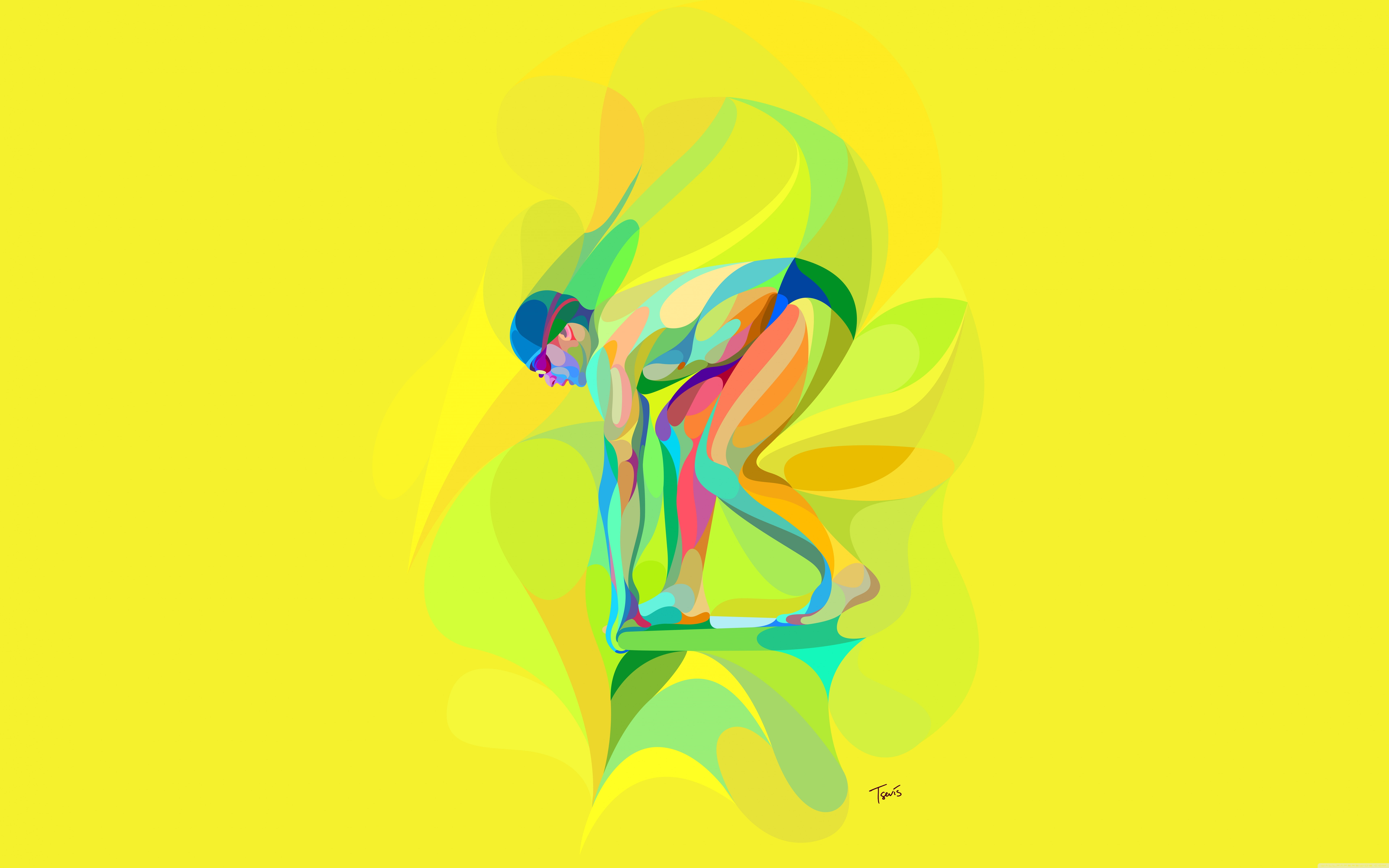 yellow, blue, swirl, 8K, choice, green color, Cartoon, Swimmer, yellow background, multi colored, mixing, changing form, studio shot, Neofuturistic, Illustration, HD Wallpaper