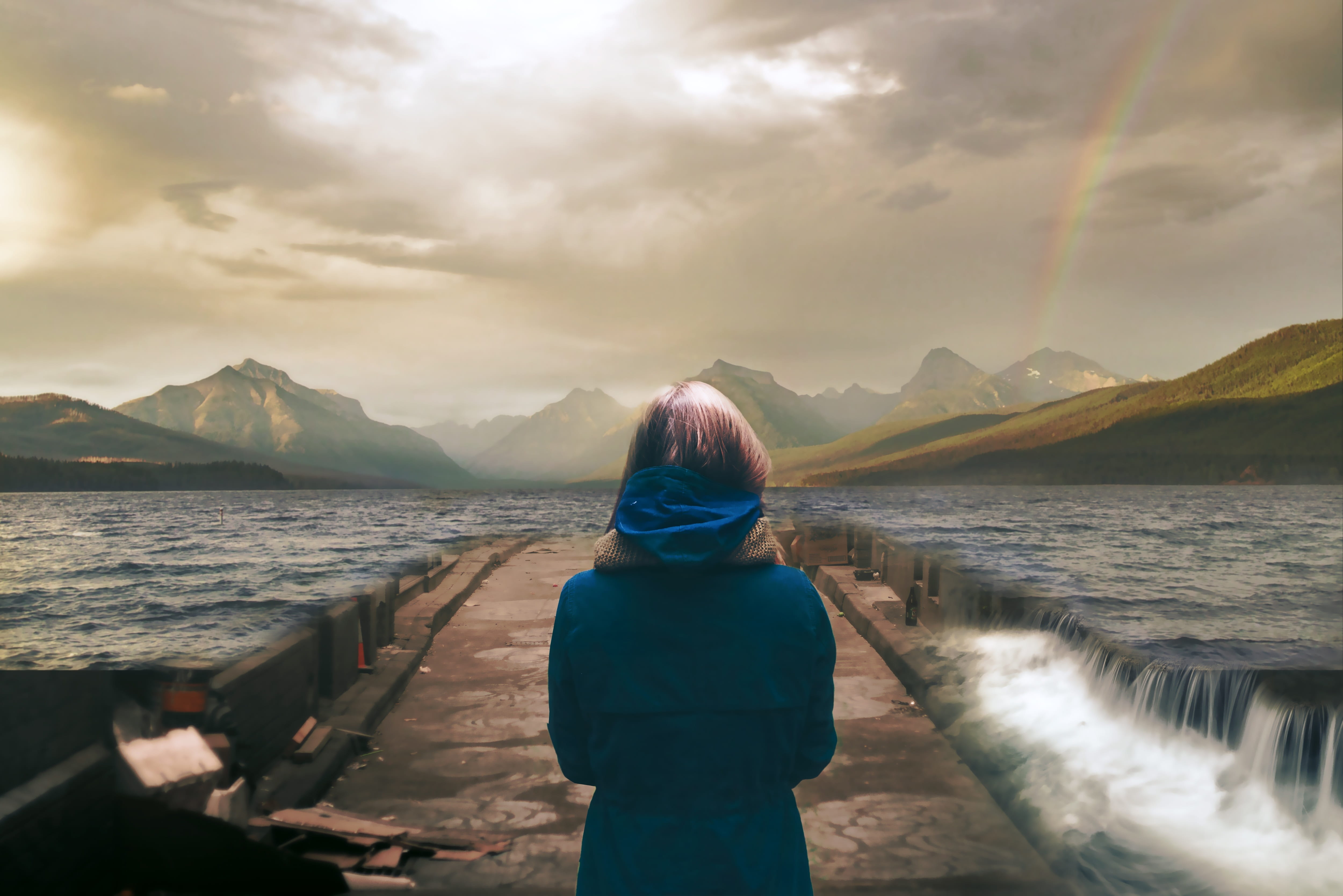 atmospheric, lifestyles, magic, beauty in nature, one person, book cover, fantasy, tranquil scene, cloud - sky, scenics - nature, real people, photomontage, HD Wallpaper