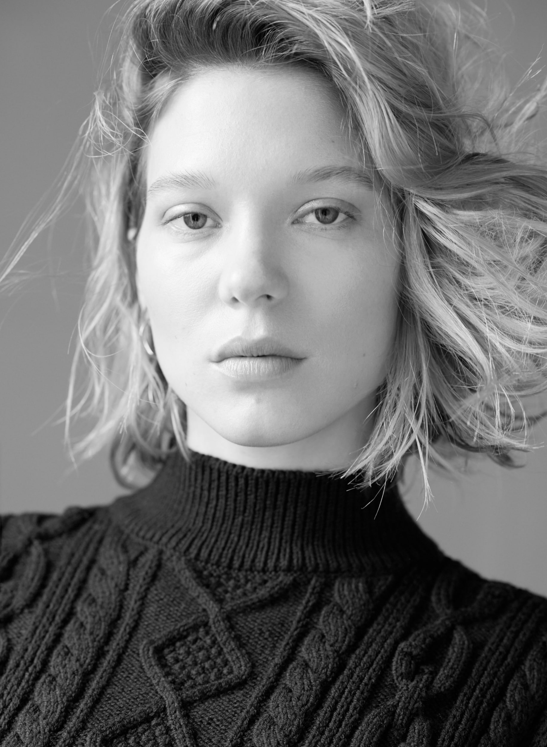 portrait, French actress, looking at viewer, monochrome, celebrity, 1080P, face, women, Léa Seydoux, Phone HD Wallpaper