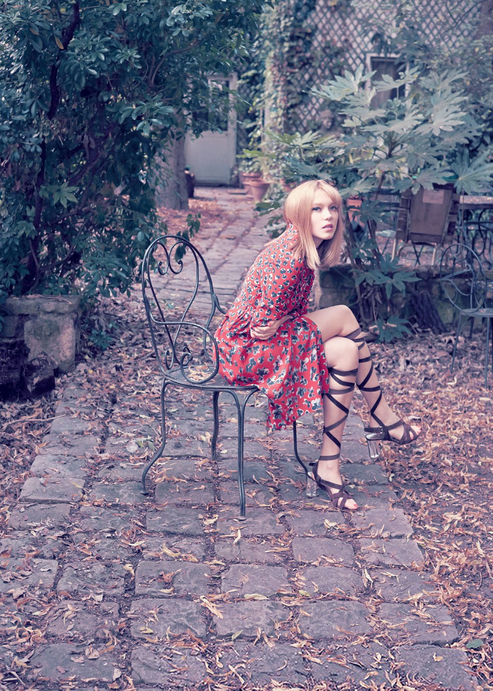 fashion, clothing, beautiful woman, 720P, one person, young adult, young women, sitting, beauty, nature, Léa Seydoux, women, plant, full length, women outdoors, Phone HD Wallpaper