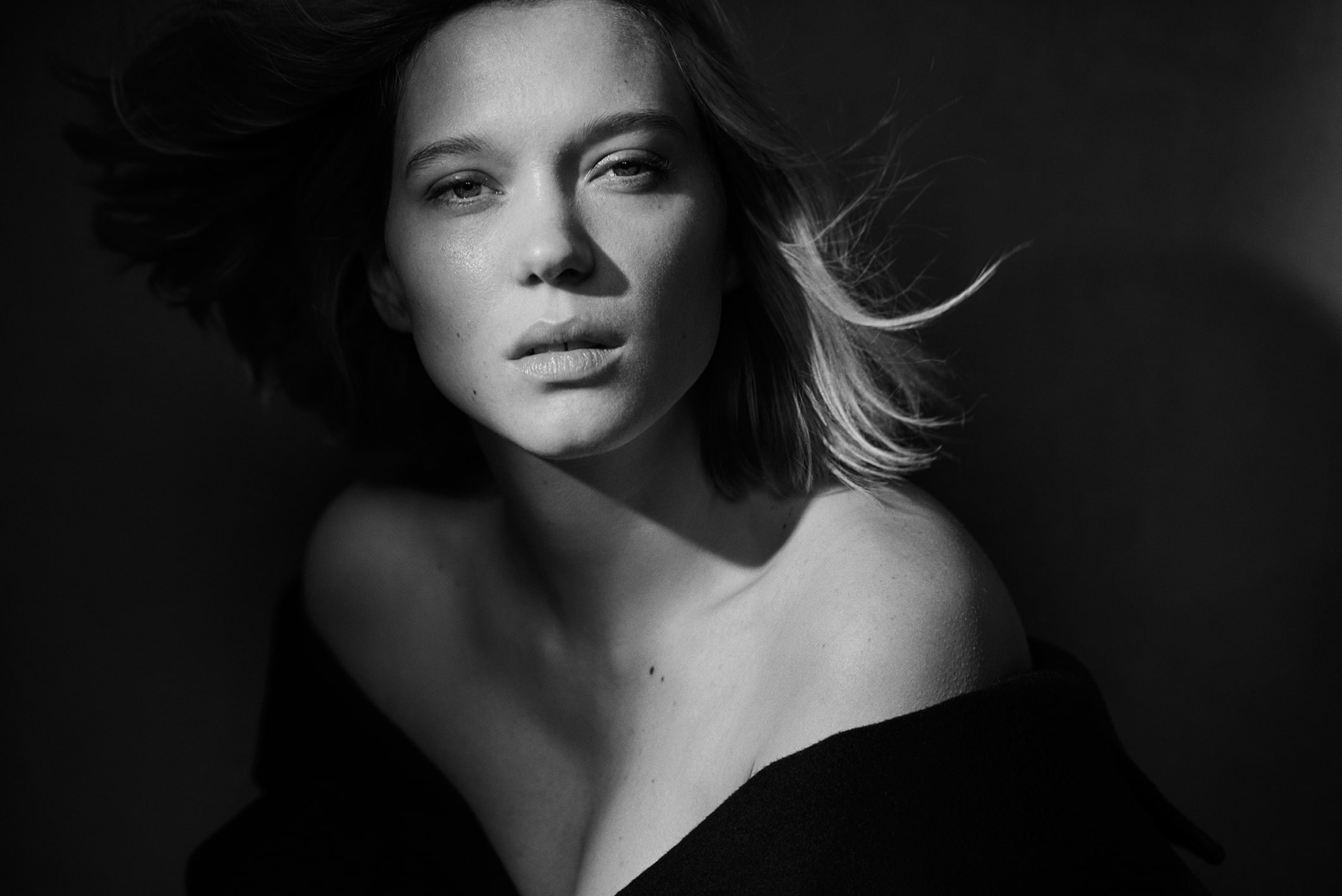 portrait, face, Léa Seydoux, women, 1080P, French actress, looking at viewer, monochrome, HD Wallpaper