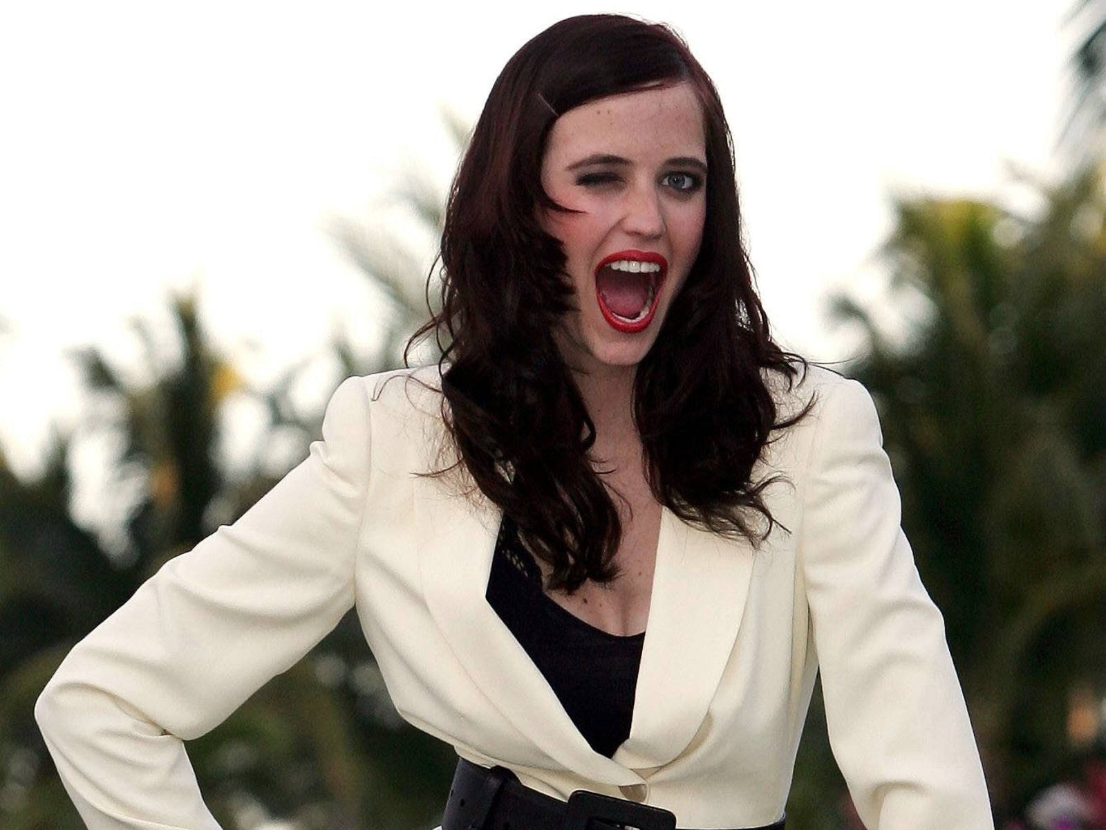 Eva Green, actress, open mouth, brunette, front view, looking at camera, leisure activity, mouth, hair, hairstyle, long hair, one person, standing, young adult, HD Wallpaper