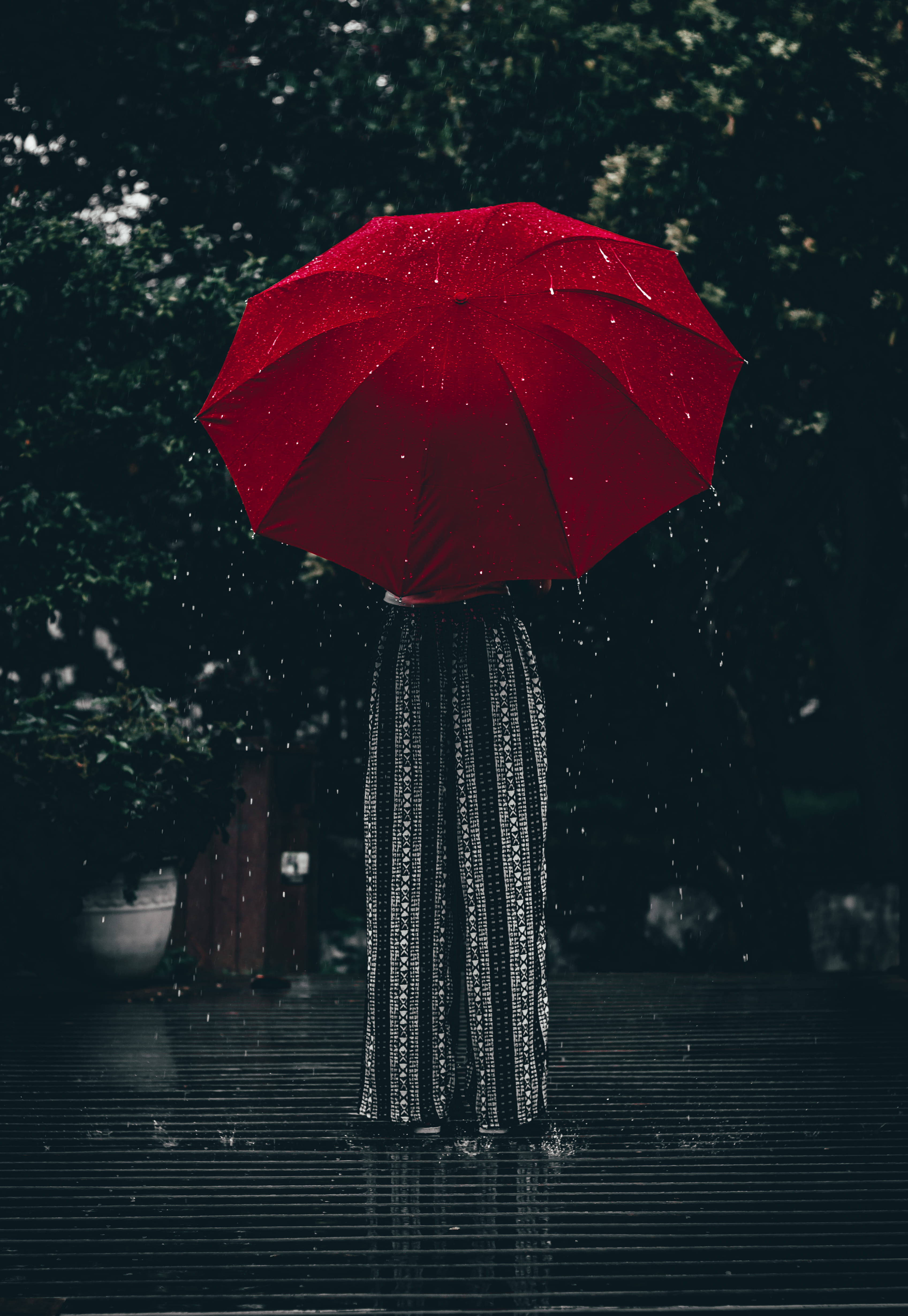 storm, raining, water, umbrella, red, no people, focus on foreground, wet, day, person, red umbrella, outdoors, safety, downpour, raindrop, growth, nature, Phone HD Wallpaper