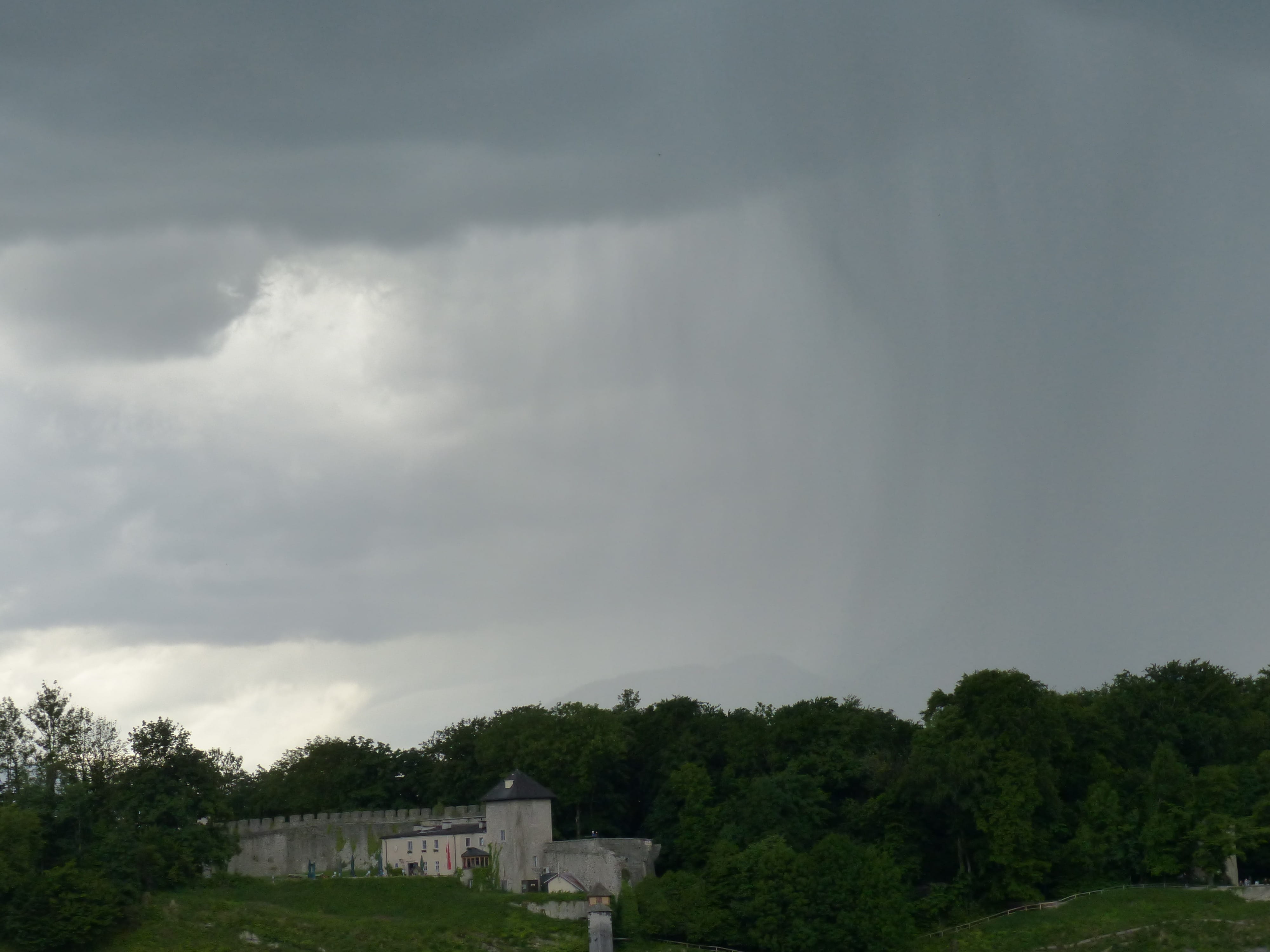 architecture, Salzburg, Mönchberg, 4K, rain, nature, Thunderstorm, overcast, building, nature park, tree, building exterior, sky, no people, naturfreundehaus stadtalm, HD Wallpaper