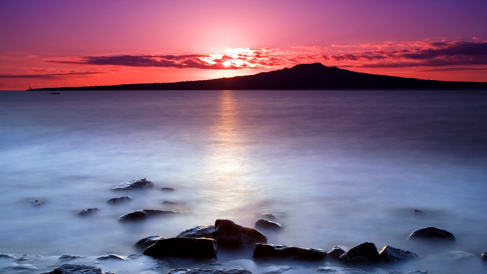 environment, dramatic sky, scenics - nature, dawn, coast, rangitoto island, solid, shore, no people, landscape, tranquility, red sunset, sunset, pink sky, HD Wallpaper