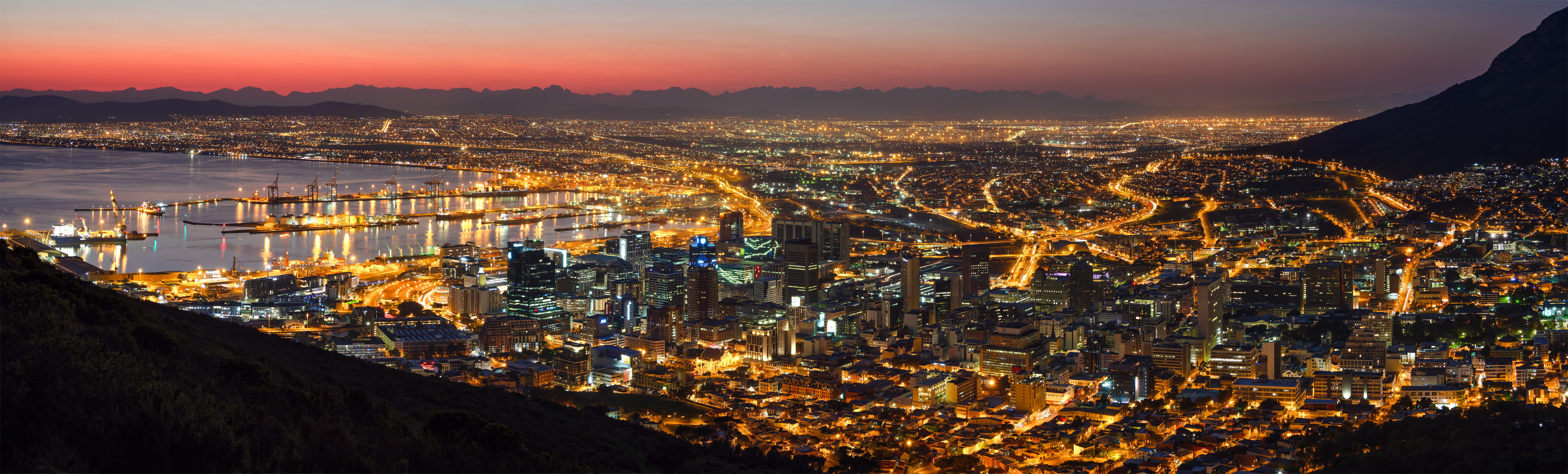 architecture, no people, city life, aerial view, illuminated, urban skyline, outdoors, dusk, dawn, cape town, high angle view, sky, office building exterior, HD Wallpaper
