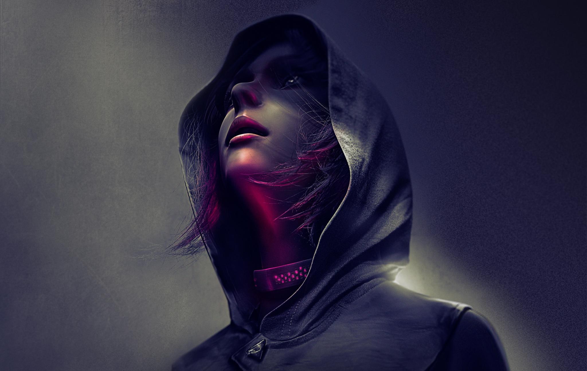 hope, illustration, hoodie, republique, grey, art, girl, s, 1080P, women, HD Wallpaper