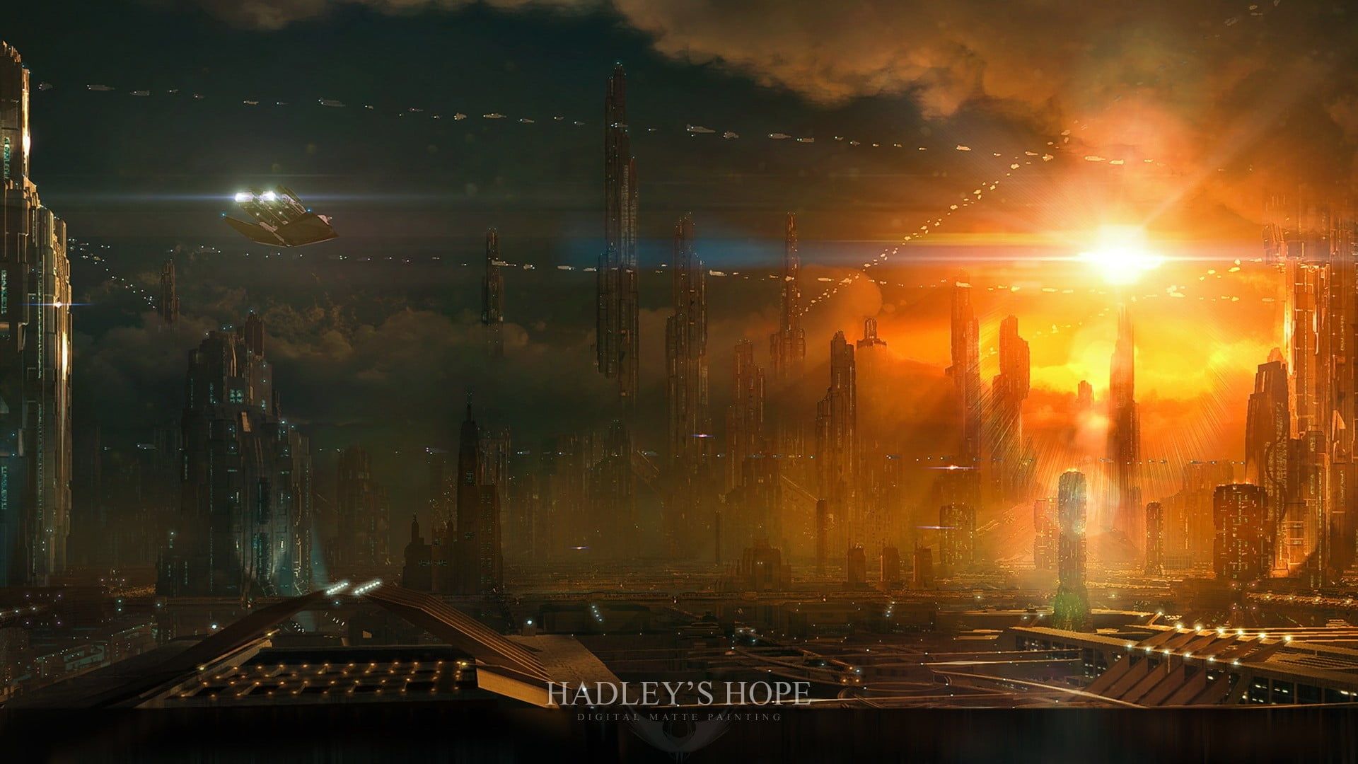 science fiction, built structure, lens flare, no people, city, glass, building exterior, building, illuminated, digital composite, space, glass - material, HD Wallpaper