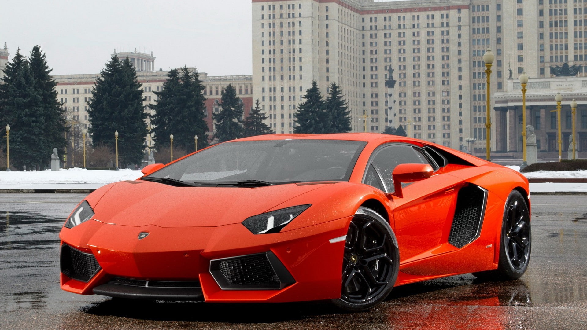 Super Car, car, Lamborghini Aventador, 1080P, vehicle, Lamborghini, orange cars, HD Wallpaper