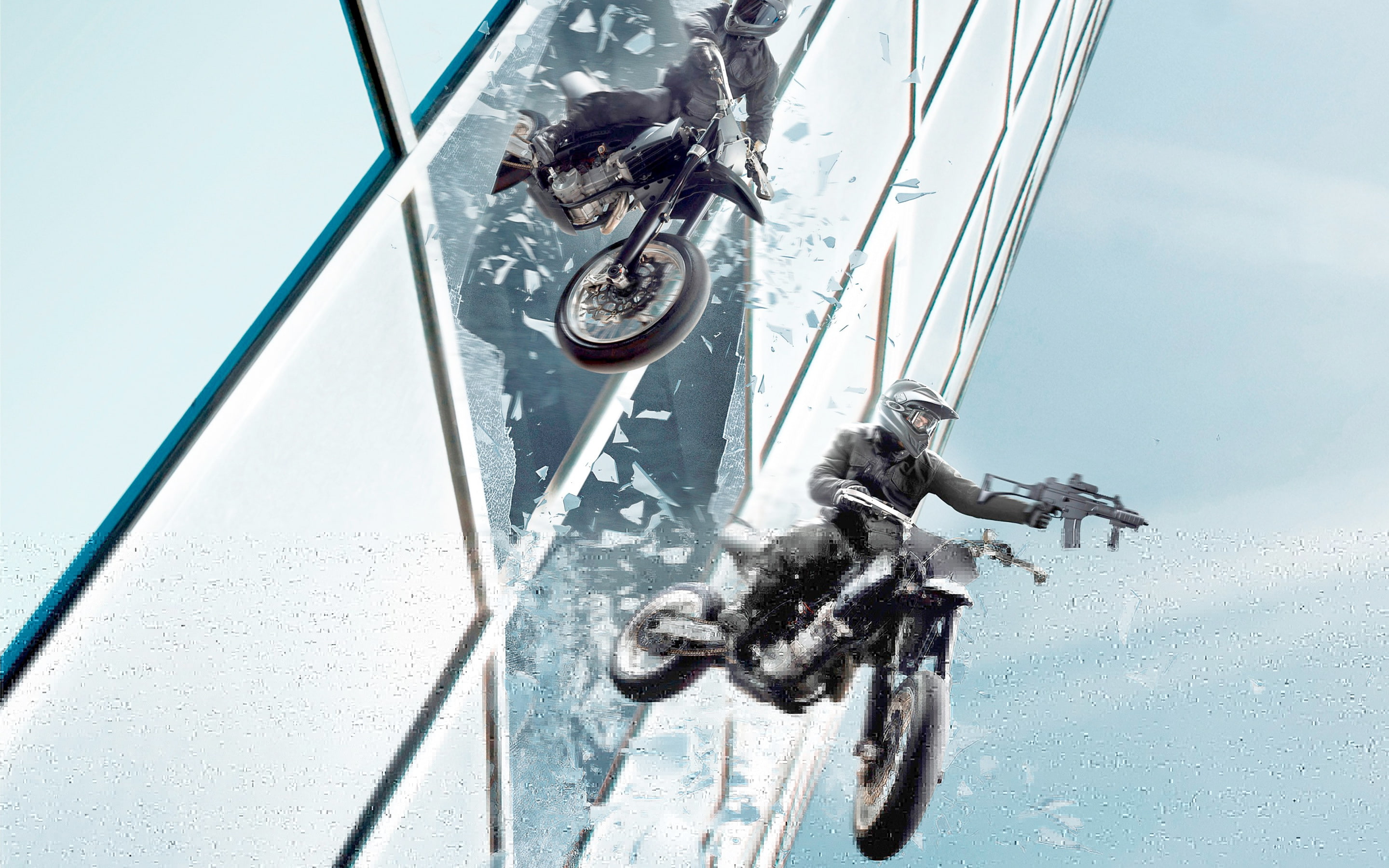 glass, the trick, motorcyclists, crime, fragments, weapons, Point Break, On the crest of a wave, action, 2K, the building, HD Wallpaper