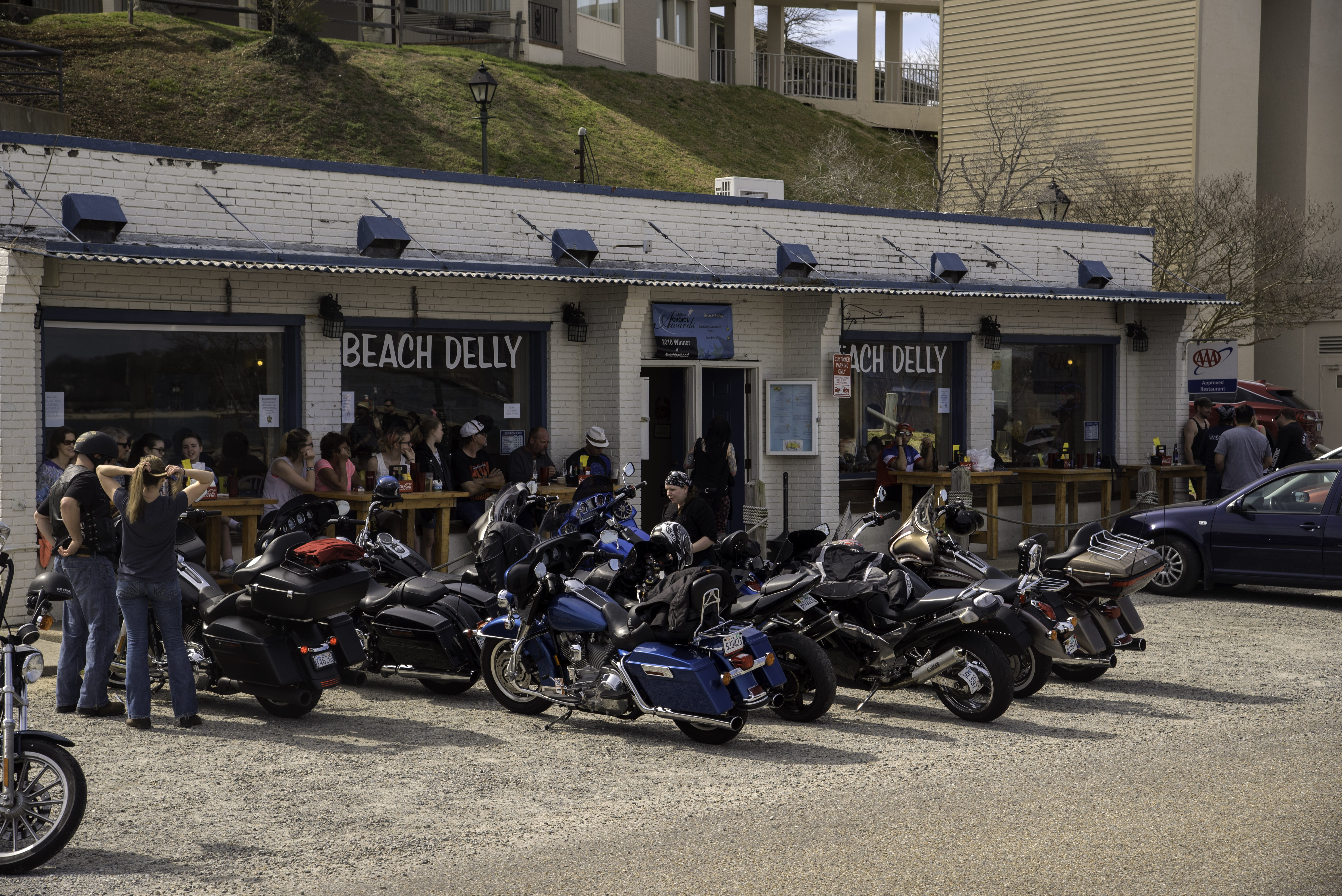 Virginia, building exterior, cycling, city, building, road, scooter, lifestyles, United States, motorcycle, color Image, group of people, large group of people, HD Wallpaper