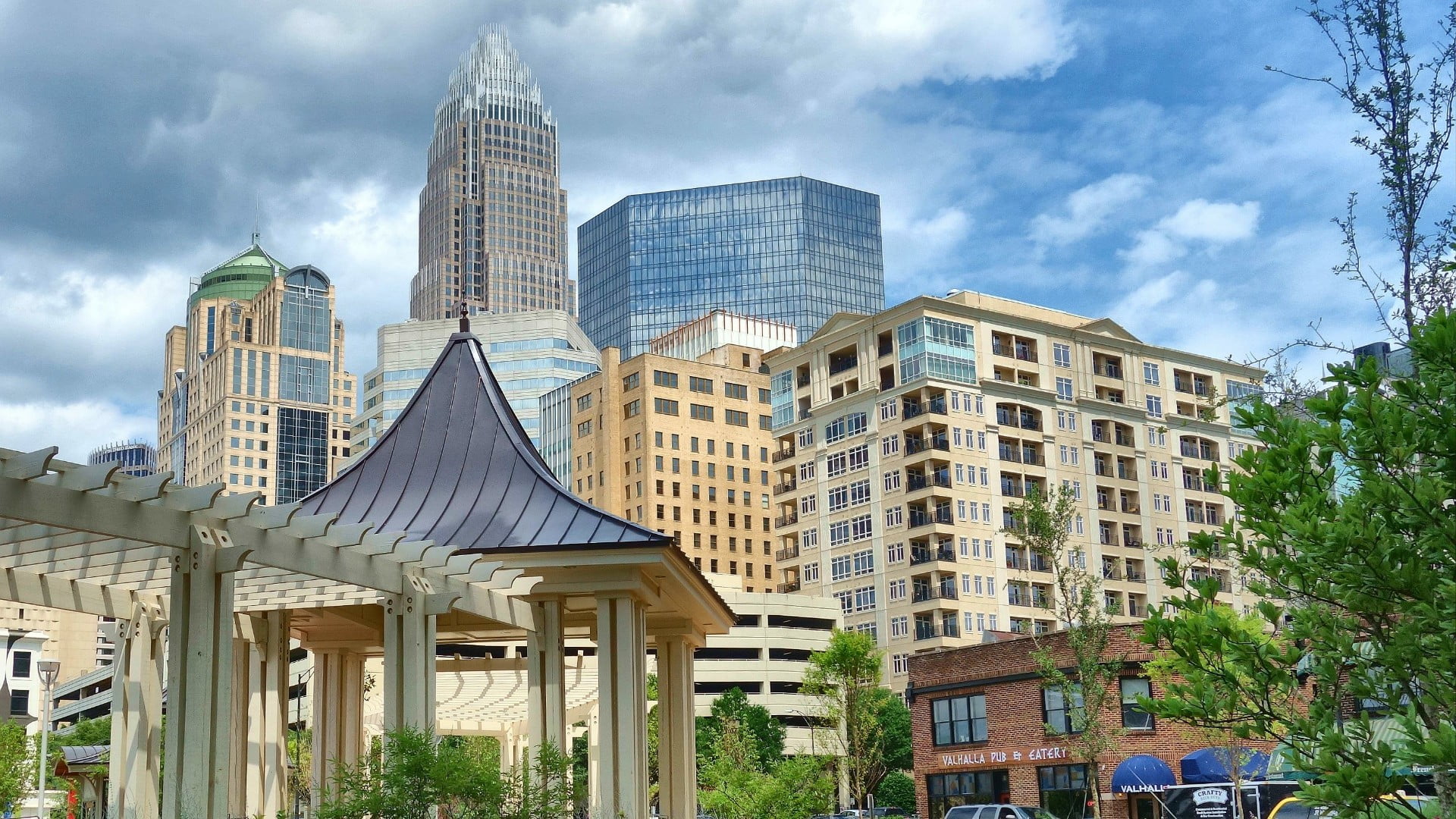 office, 1080P, tall - high, travel destinations, cityscape, built structure, daytime, financial district, north carolina, building, metropolis, office building exterior, HD Wallpaper
