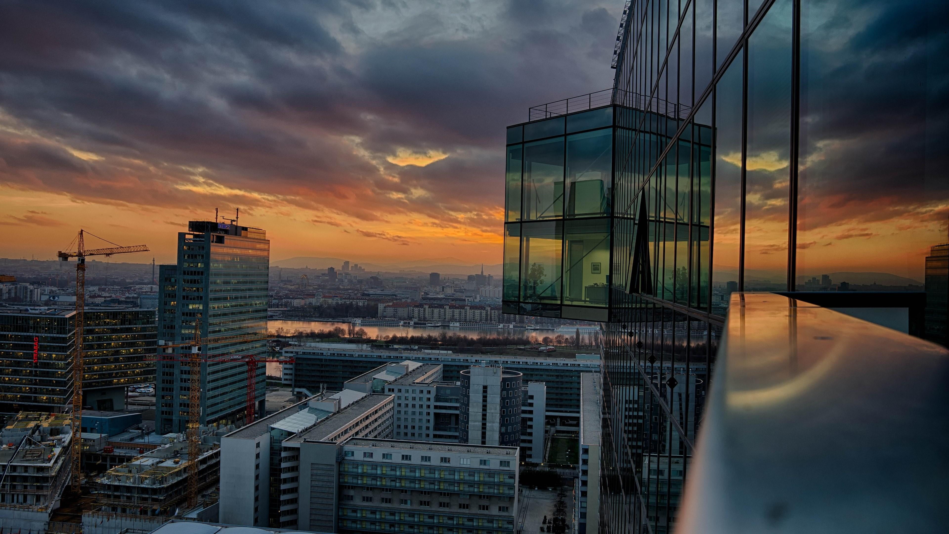 modern, tall - high, skyline, reflection, sky, nature, cloud - sky, building, building exterior, cityscape, cloud, city, office building exterior, vienna, HD Wallpaper