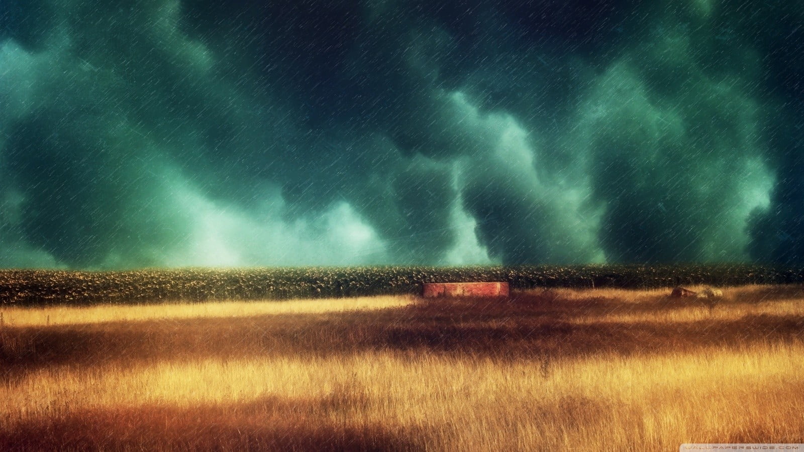painting, land, night, tranquility, power in nature, field, torrential rain, 720P, no people, clouds, bireld, cloud - sky, turquoise, motion, landscape, HD Wallpaper