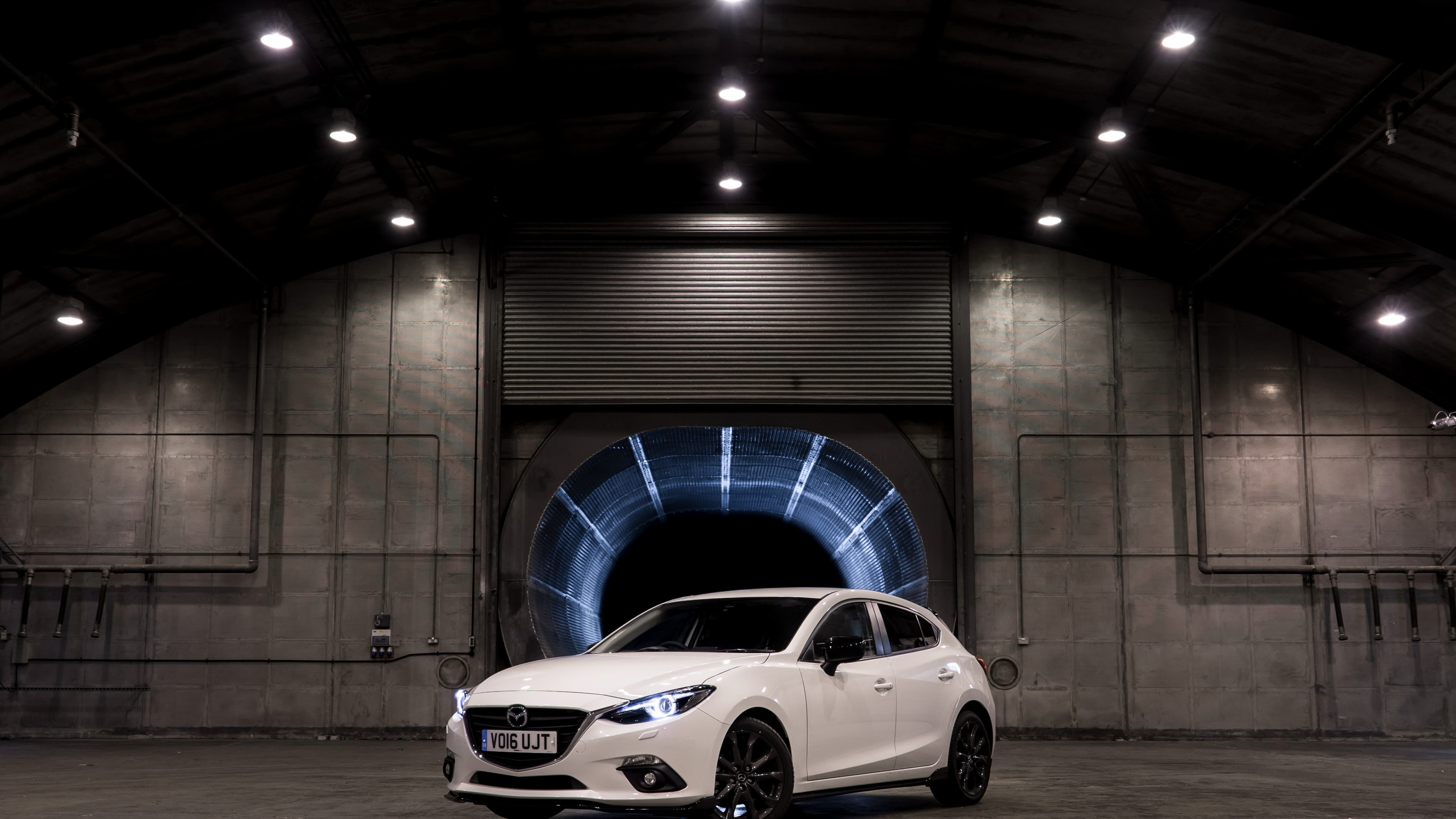parked, building, inside, white, sport car, hatchback, Mazda3 Sport Black Special Edition, 4K, mazda, door, HD Wallpaper