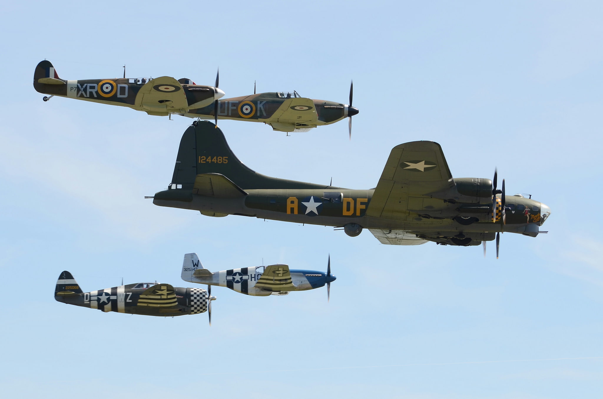 Boeing, flight, P-51 Mustang, 1080P, B-17, bomber, Hawker Hurricane, P-47 Thunderbolt, Spitfire, HD Wallpaper