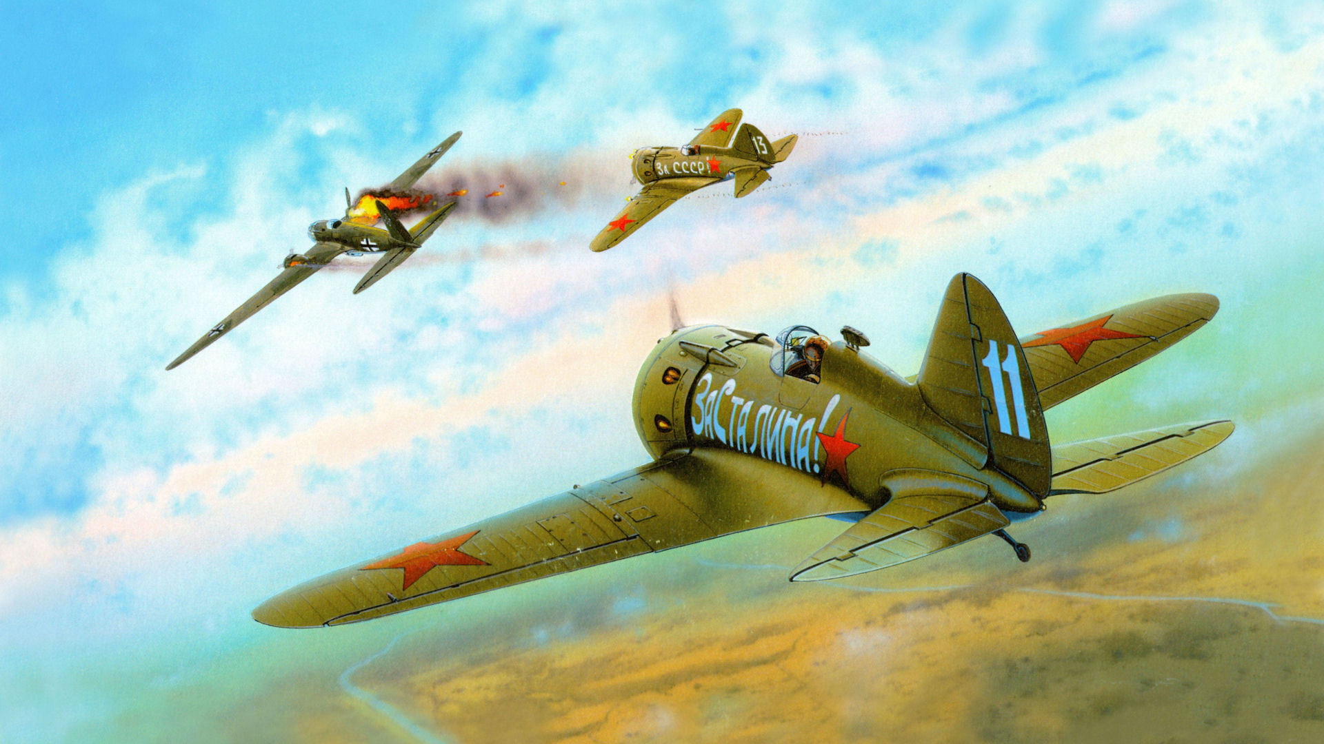 -16, Heinkel 111, for Stalin, Polikarpov, for the Soviet Union, I-16 type 24, one, bombardirovshik, he-111, 1080P, figure, HD Wallpaper