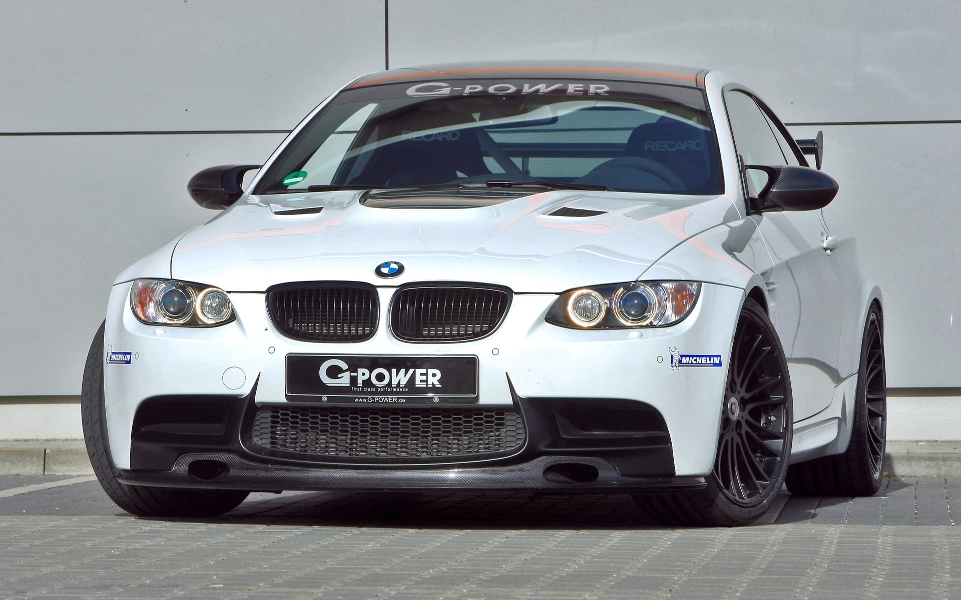 street, BMW M3 RS, indoors, silver colored, wealth, stationary, luxury, text, retro styled, mode of transportation, 1080P, transportation, number, G-Power, HD Wallpaper