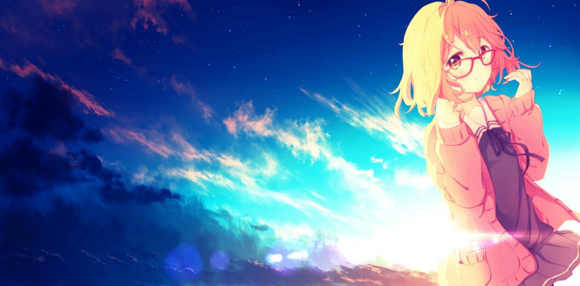 blue, star - space, females, digital composite, 1080P, emotion, night, outdoors, sky, blond hair, women, technology, Beyond the Boundary, nature, human body part, HD Wallpaper