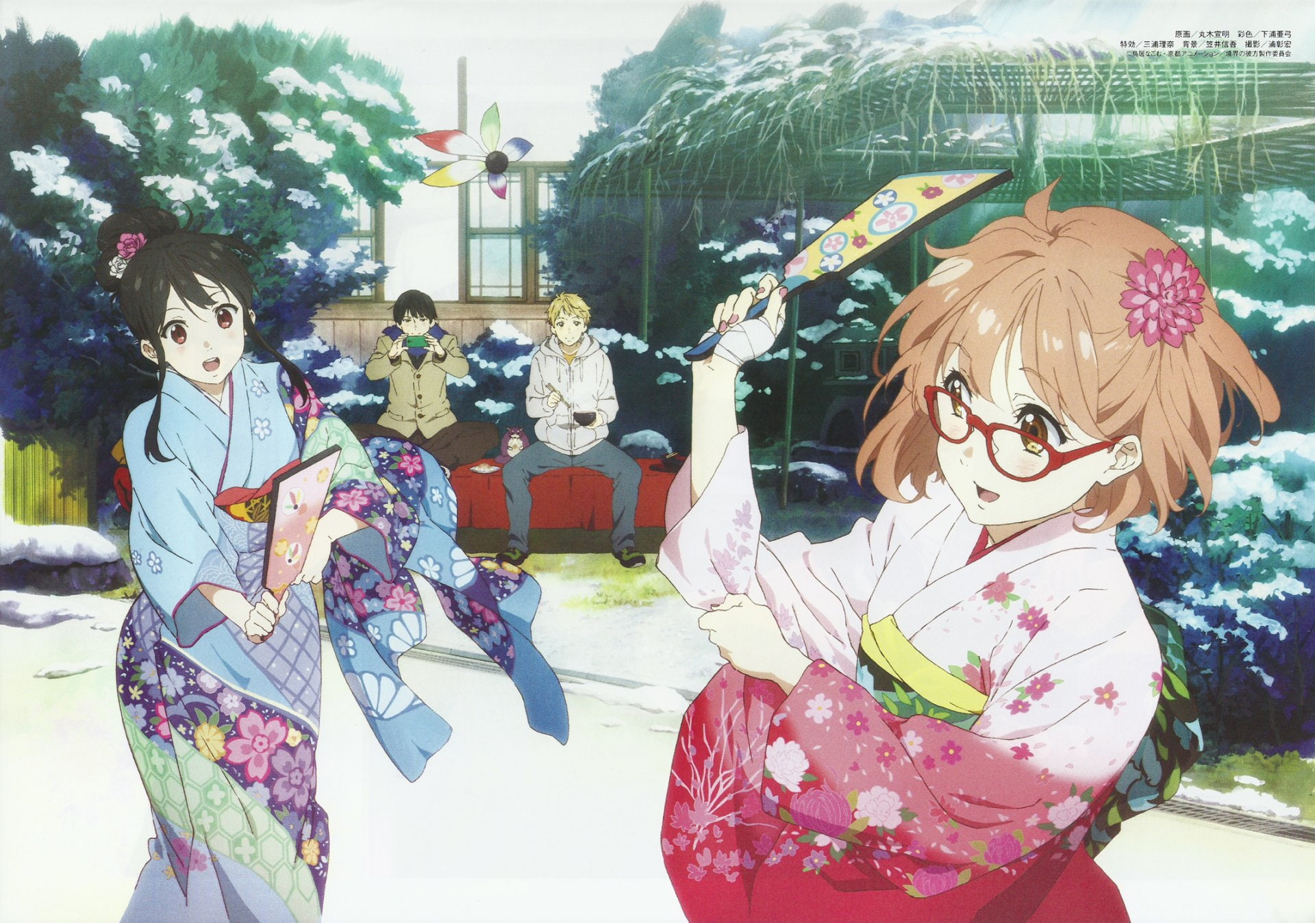 Playing, Long Hair, Boy, Beyond the Boundary, Brown Hair, Akihito Kanbara, Hiroomi Nase, Short Hair, Blonde, Yellow Eyes, Girl, Mitsuki Nase, Mirai Kuriyama, HD Wallpaper