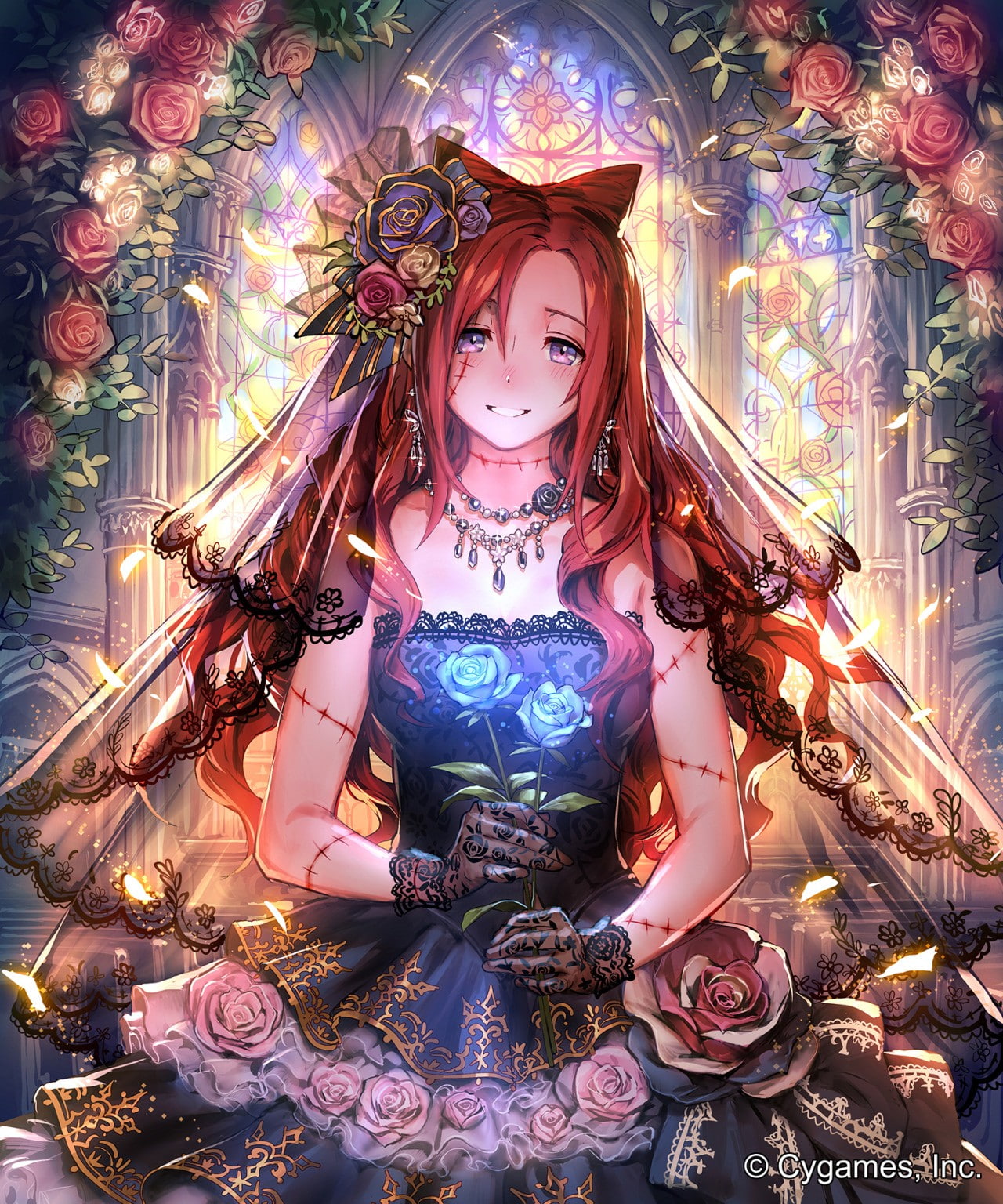 Shingeki no Bahamut, purple eyes, redhead, 720P, anime girls, Ceres (Shingeki No Bahamut), anime, long hair, flowers, dress, Phone HD Wallpaper