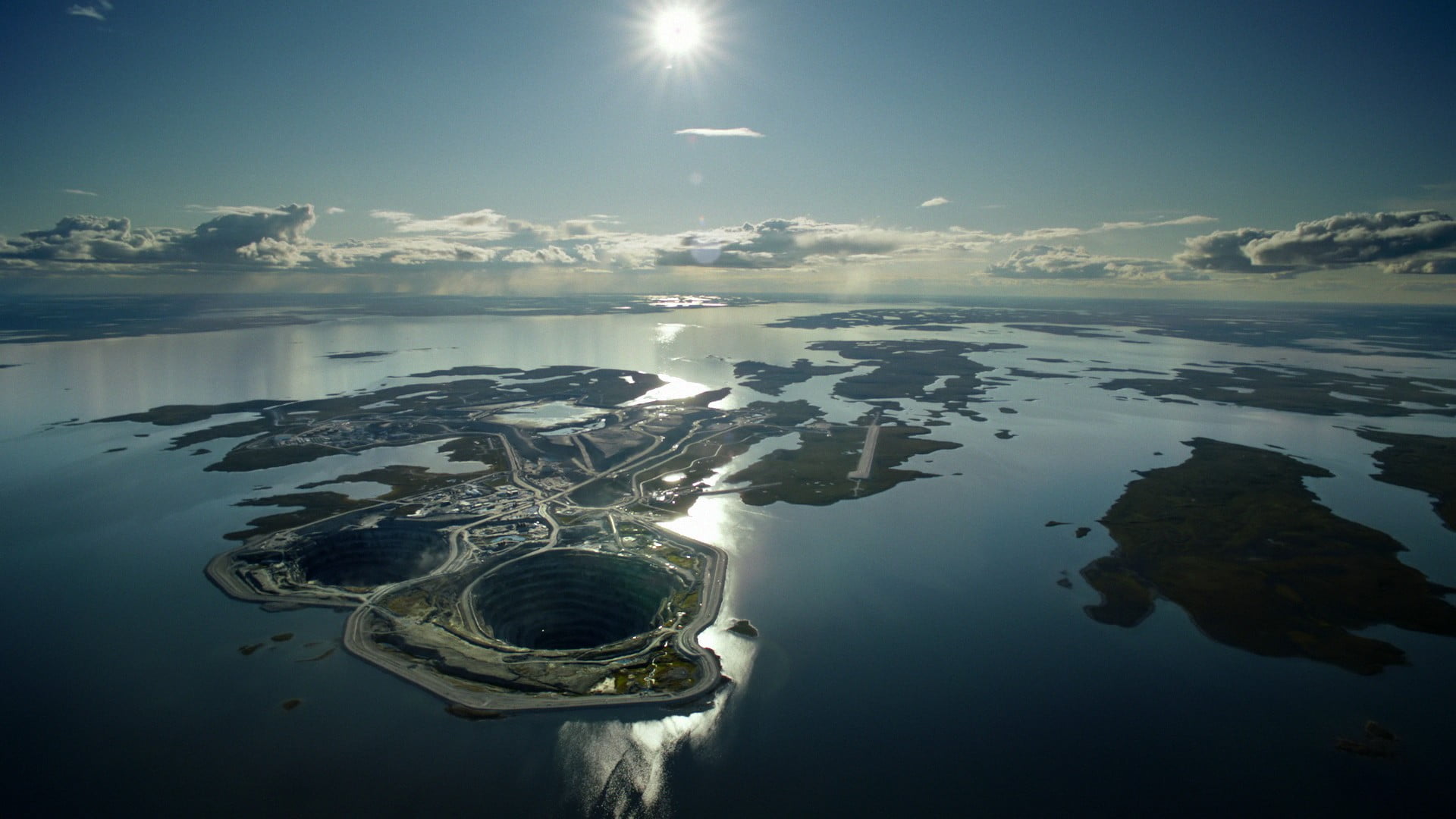aerial view, clouds, environment, Sun, no people, 1080P, scenics - nature, horizon, tranquil scene, pollution, photography, waterfront, aerial, Canada, HD Wallpaper