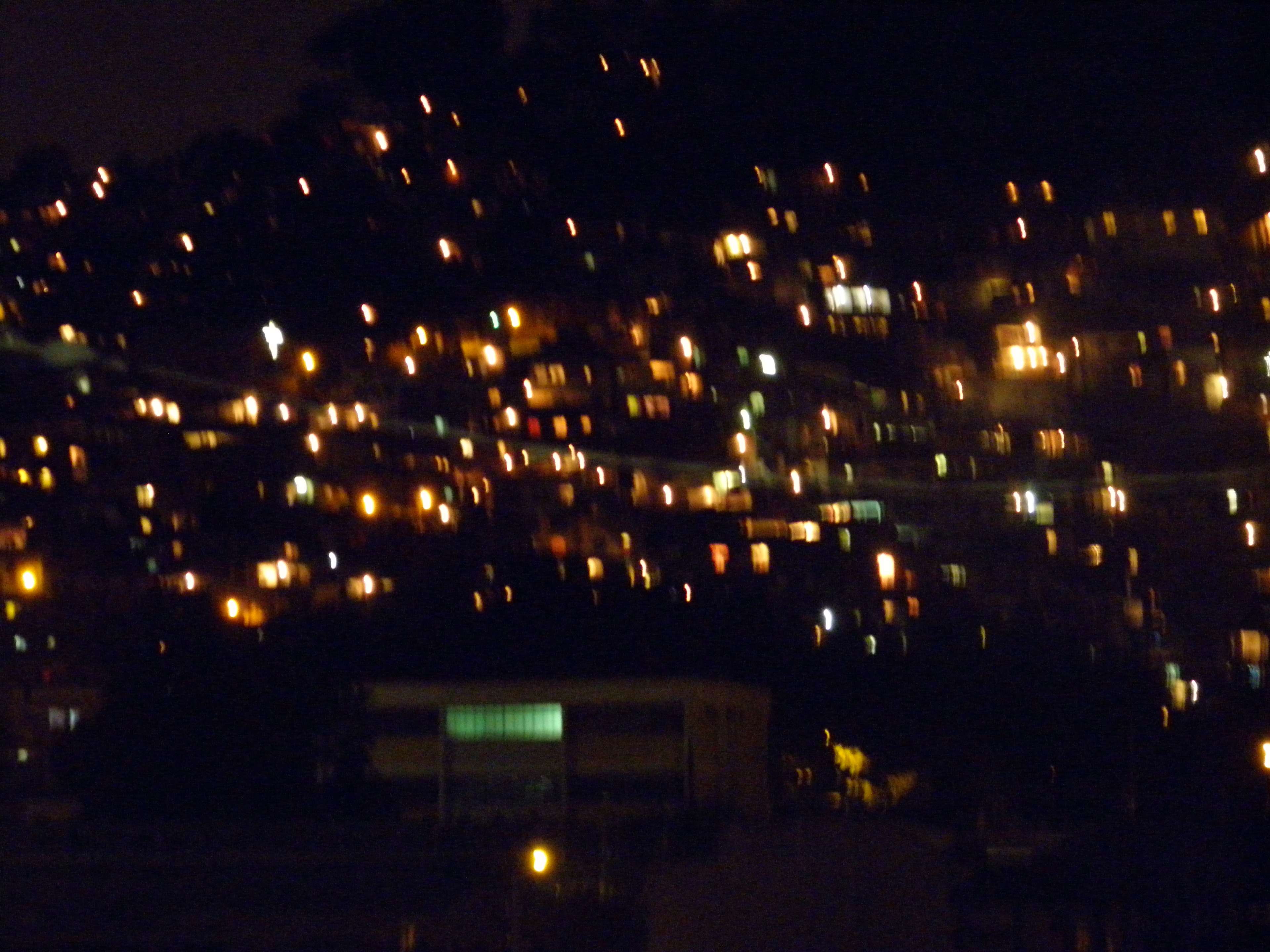 no people, architecture, city, dark, cityscape, water, night, lighting equipment, outdoors, favela, lights, glowing, light, residential district, building, HD Wallpaper