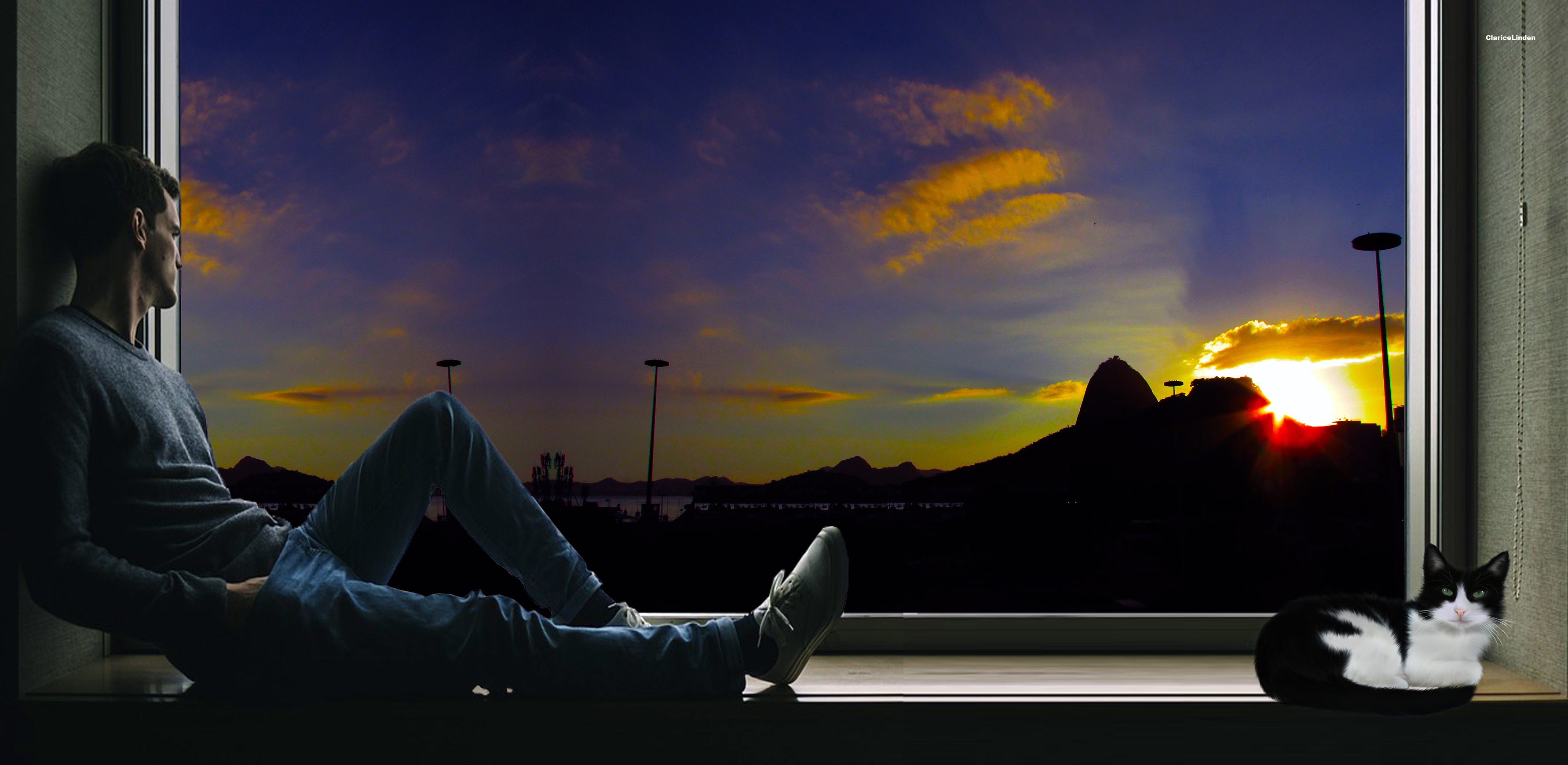 silhouette, our lady, cat, samba, relaxation, rio de janeiro, indoors, sky, nature, leaning, two people, person, full length, front, favela, collages, near, HD Wallpaper