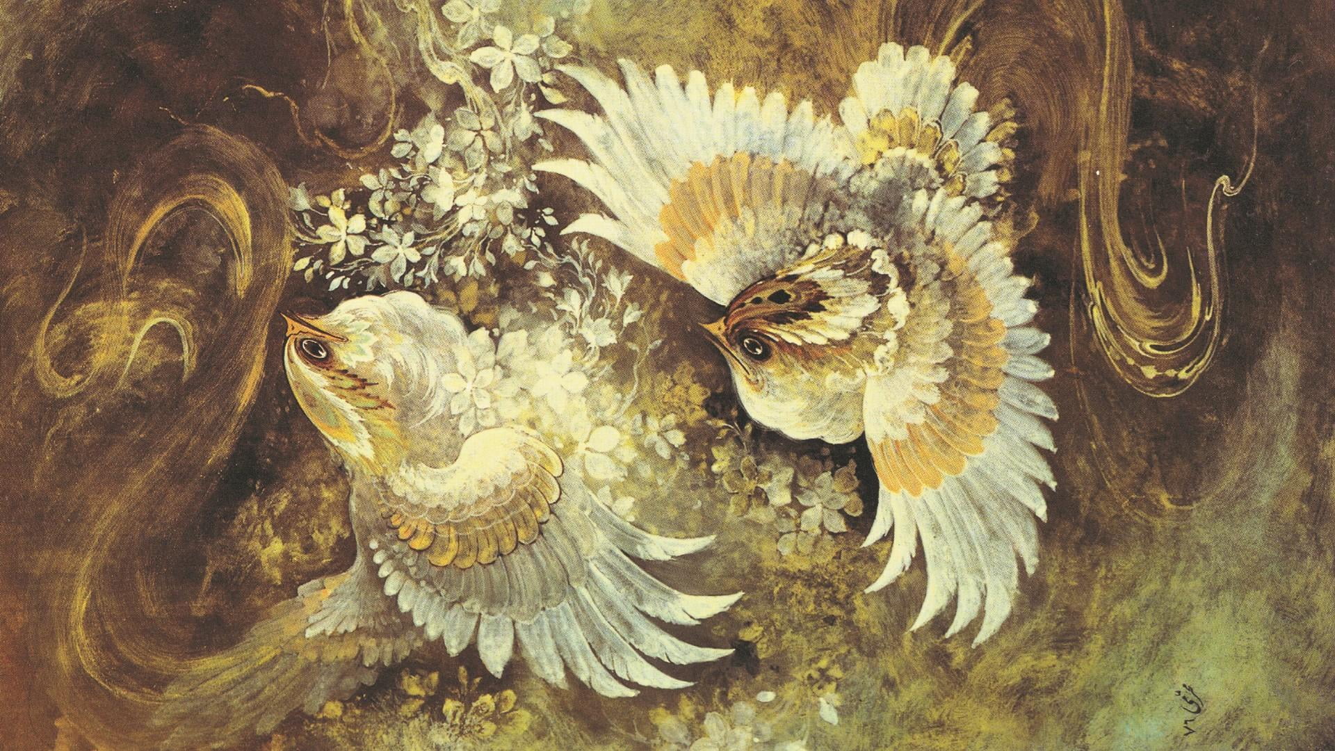 undersea, animals in the wild, two animals, outdoors, painting, life, bird, birds, high angle view, vertebrate, iran, illusion, day, group of animals, animal wildlife, HD Wallpaper