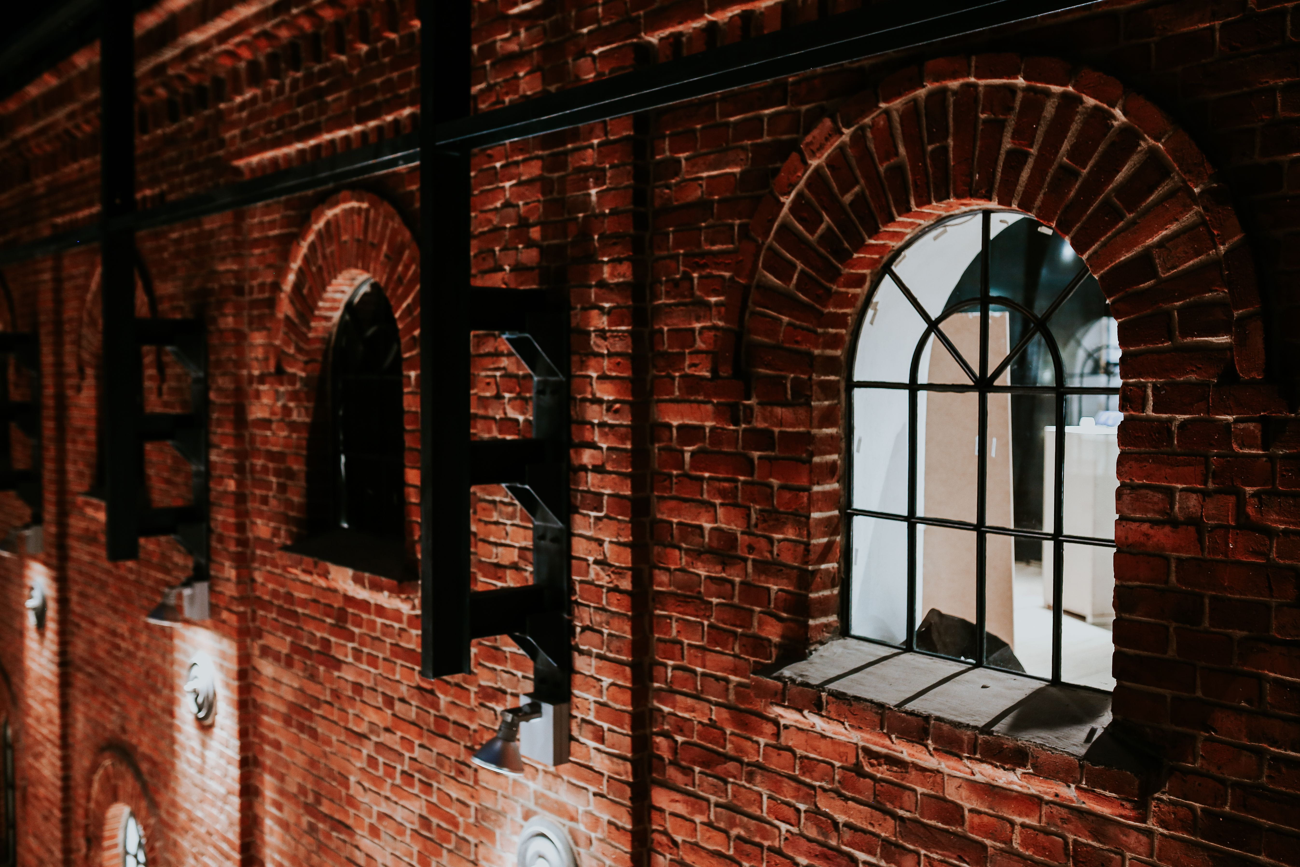 architecture, installments, art, window frame, various, arch, wall, building, day, glass - material, outdoors, 5K, brick, building Exterior, security, HD Wallpaper