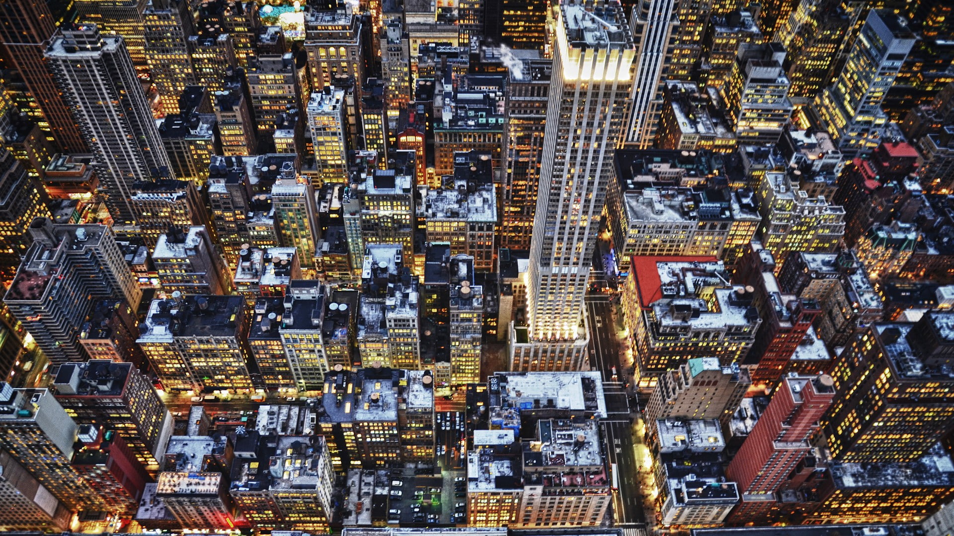 full frame, USA, birds eye view, travel destinations, cityscape, street, skyscraper, crowd, building exterior, building, lights, architecture, backgrounds, HD Wallpaper