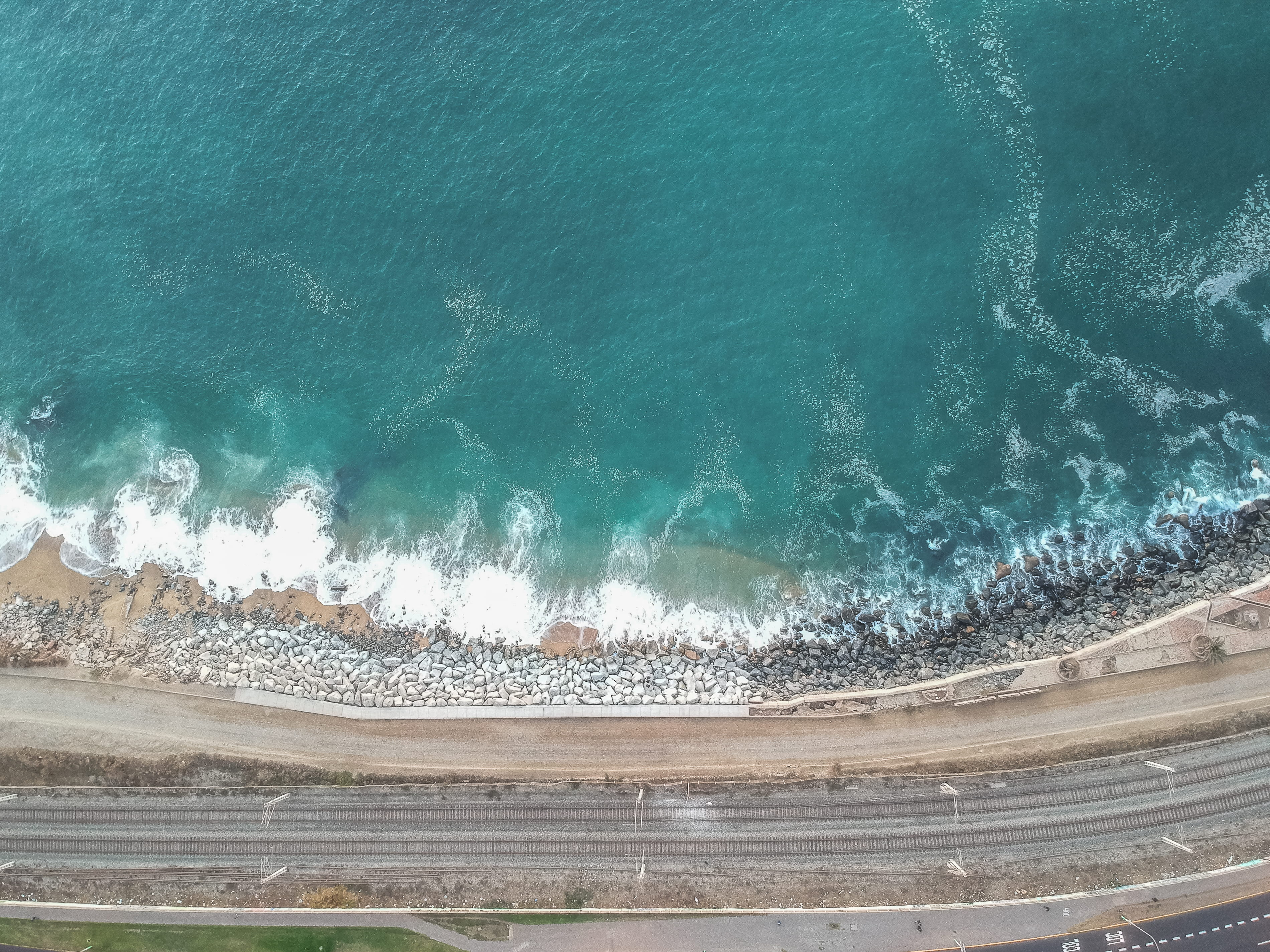 tsunami, outdoors, sunlight, highway, wave, sea, coast, water, aerial view, high angle view, tranquil scene, shoreline, land, daytime, road, nature, river, HD Wallpaper