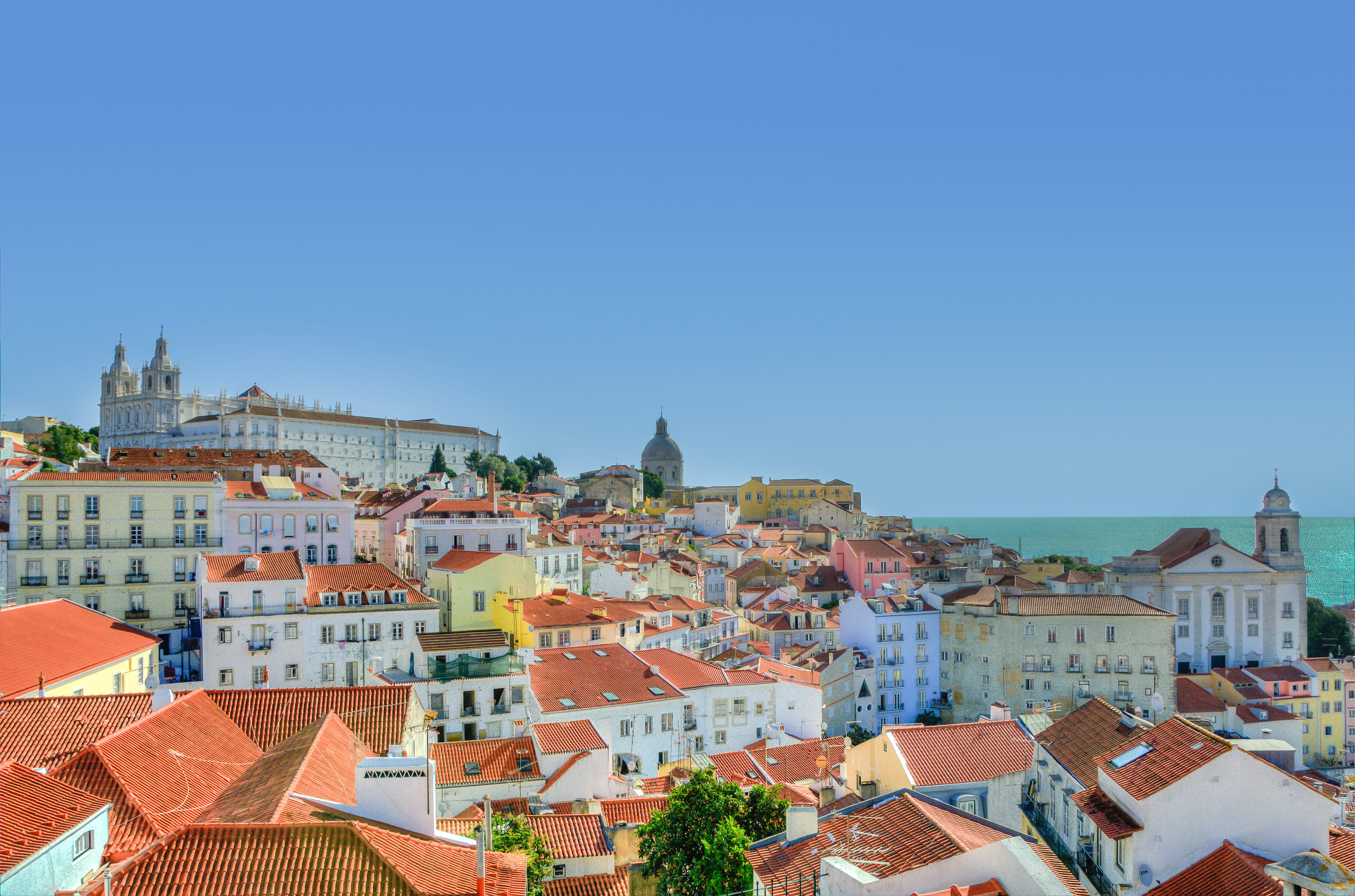 church, urban Scene, rooftops, no people, outdoors, place of worship, built structure, panoramic, architecture, photo, Portugal, cityscape, urban Skyline, HD Wallpaper