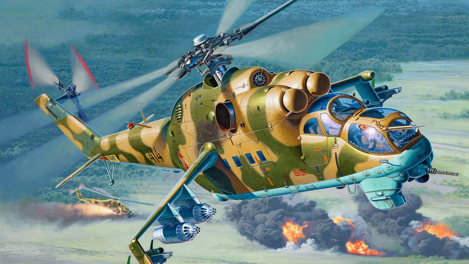 Mi-24, 1080P, Attack helicopter, OF THE AIR FORCE OF THE GDR, art, HD Wallpaper