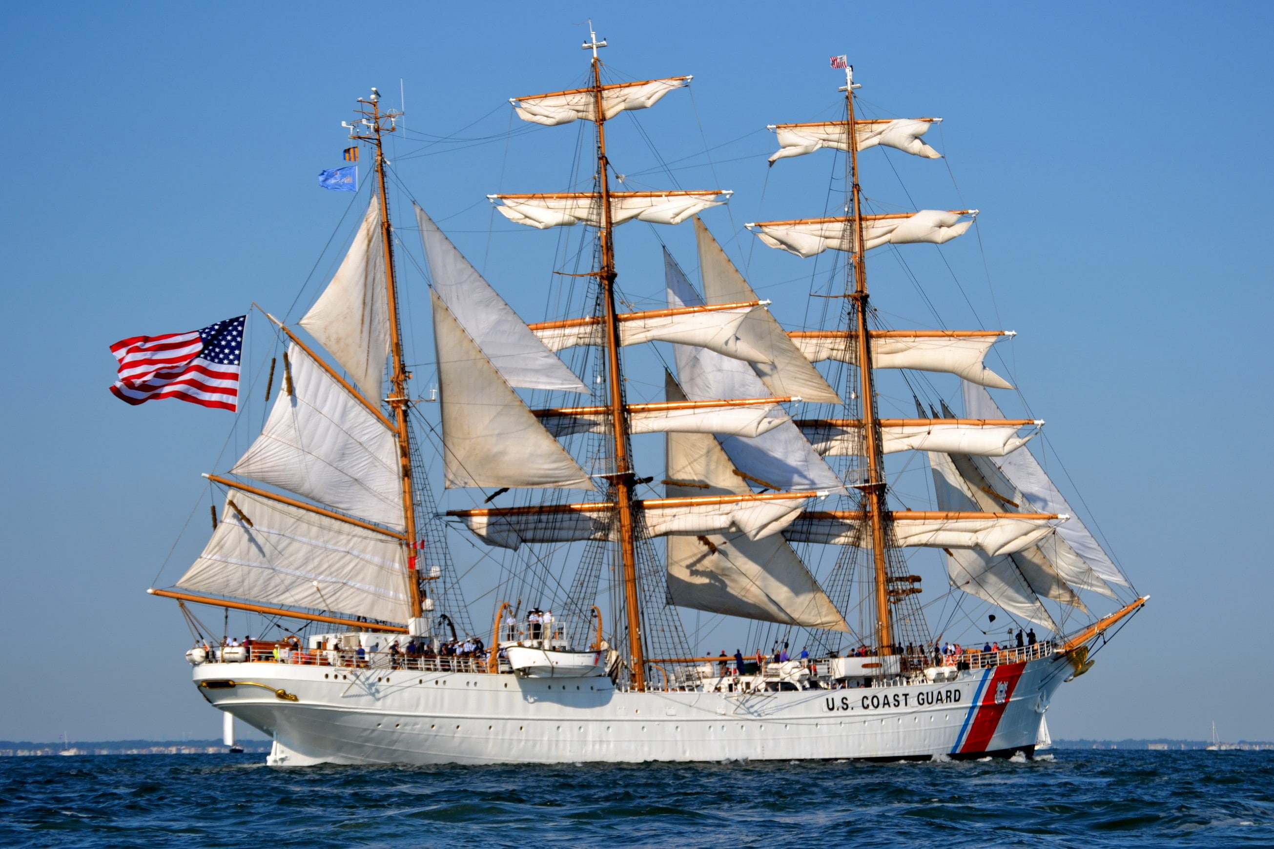 coast guards, ship, vehicle, sailing ship, flag, 2K, HD Wallpaper