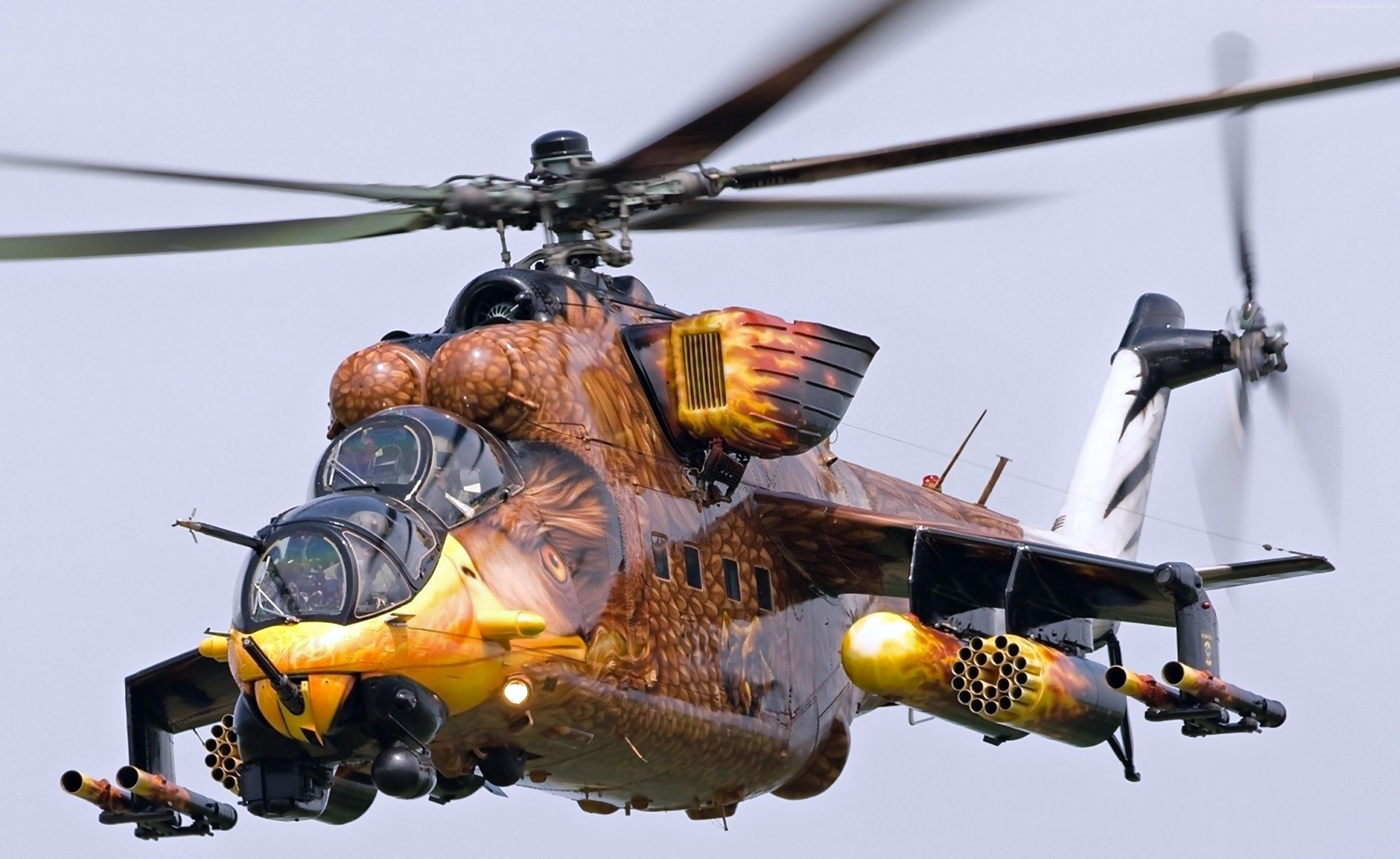 air vehicle, military, 4K, protection, focus on foreground, no people, machinery, fighter helicopter, Russian air force, engine, transportation, day, MI-24, HD Wallpaper
