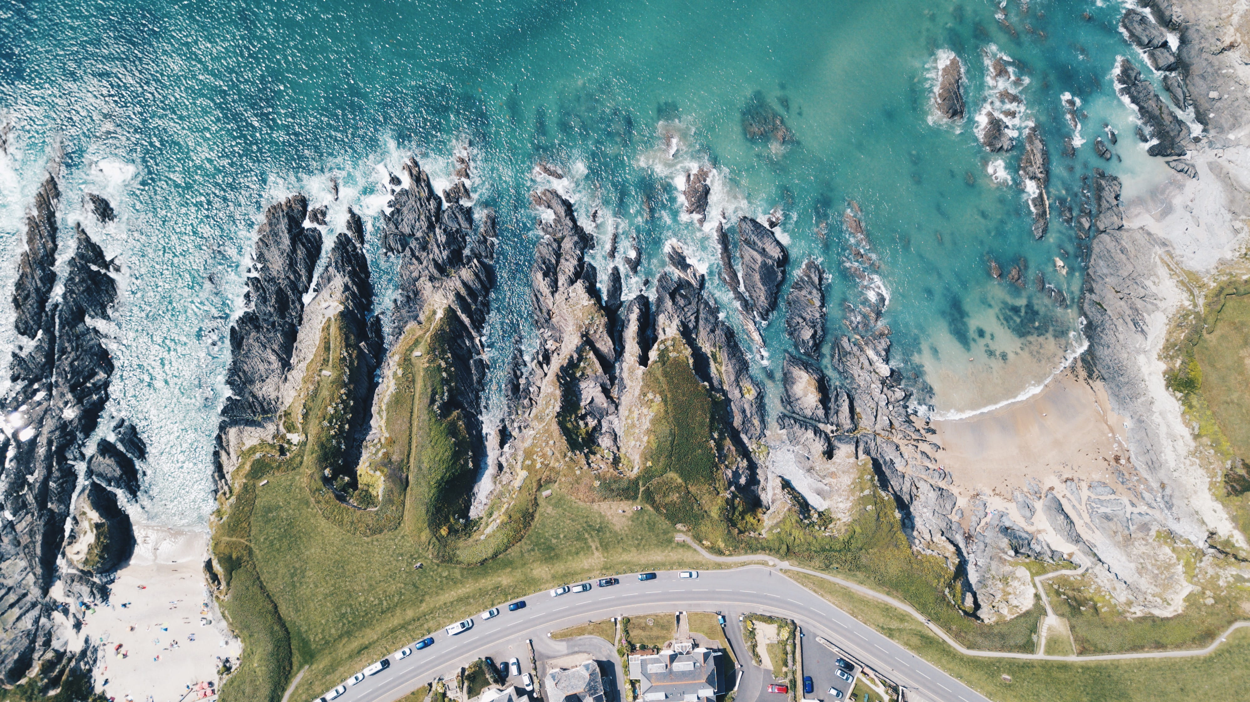 beach, england, street, body, woolacombe, scenics, view, erosion, aerial, devon, drone, summer, 4K, blue, ocean, coast, rock, landscape, outdoors, famous Place, HD Wallpaper