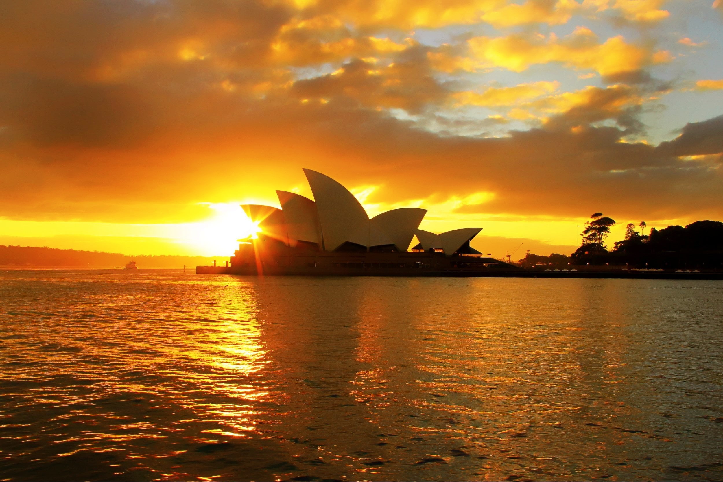 hd, water., Australia, theater, clouds, Sunset, Sydney, 1080P, opera, HD Wallpaper