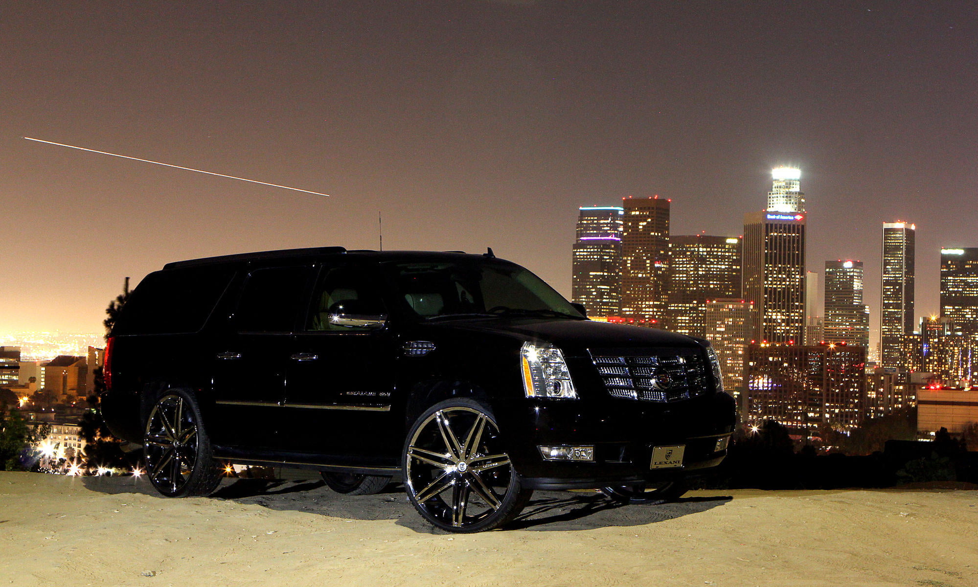 cadillac, cityscape, escalade, land vehicle, city, building, street, nature, skyscraper, night, transportation, built structure, motor vehicle, office building exterior, HD Wallpaper