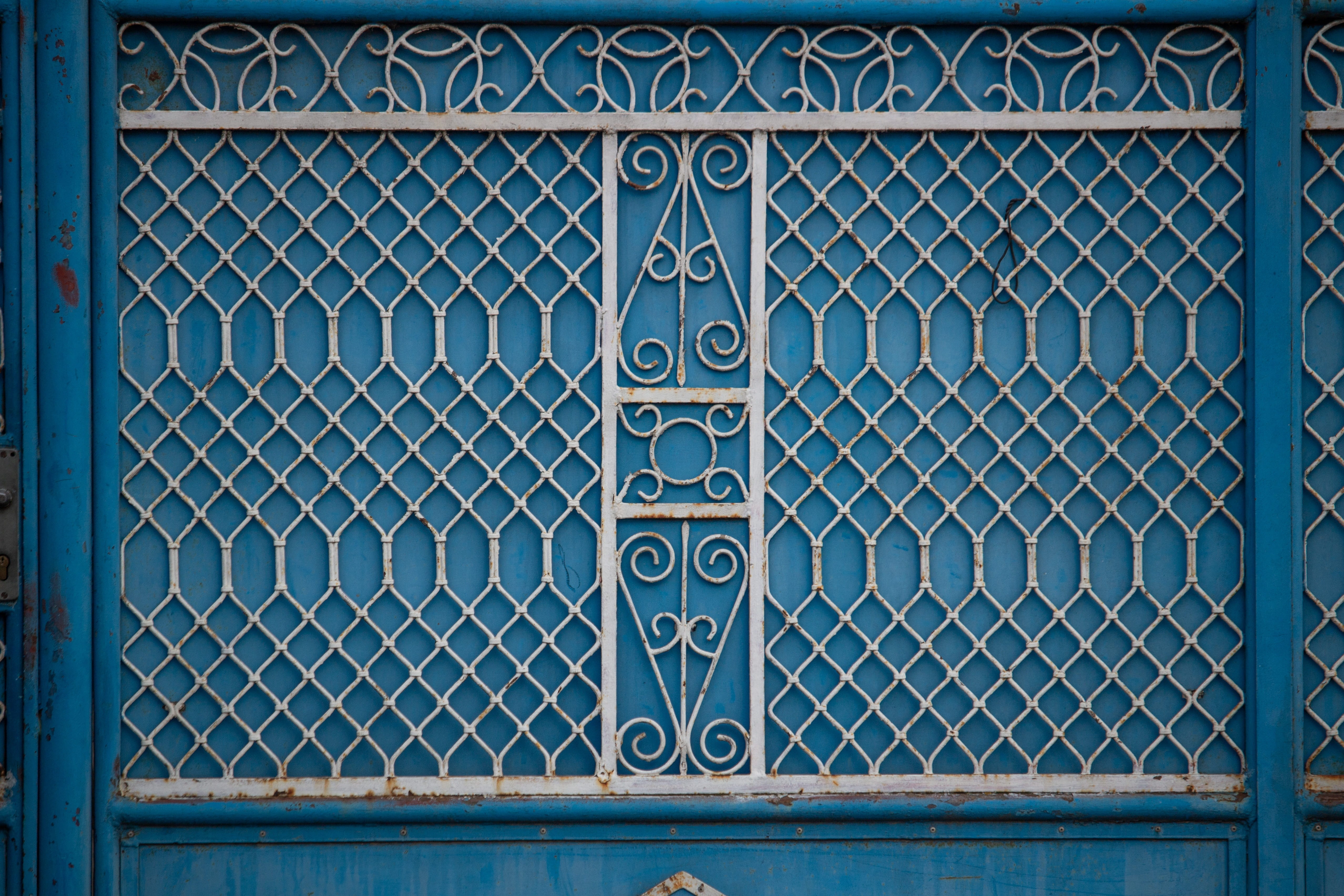 link, day, close-up, blue background, safety, security, built structure, blue, metal, chainlink, information sign, pattern, iron, texture, 4K, closed, HD Wallpaper