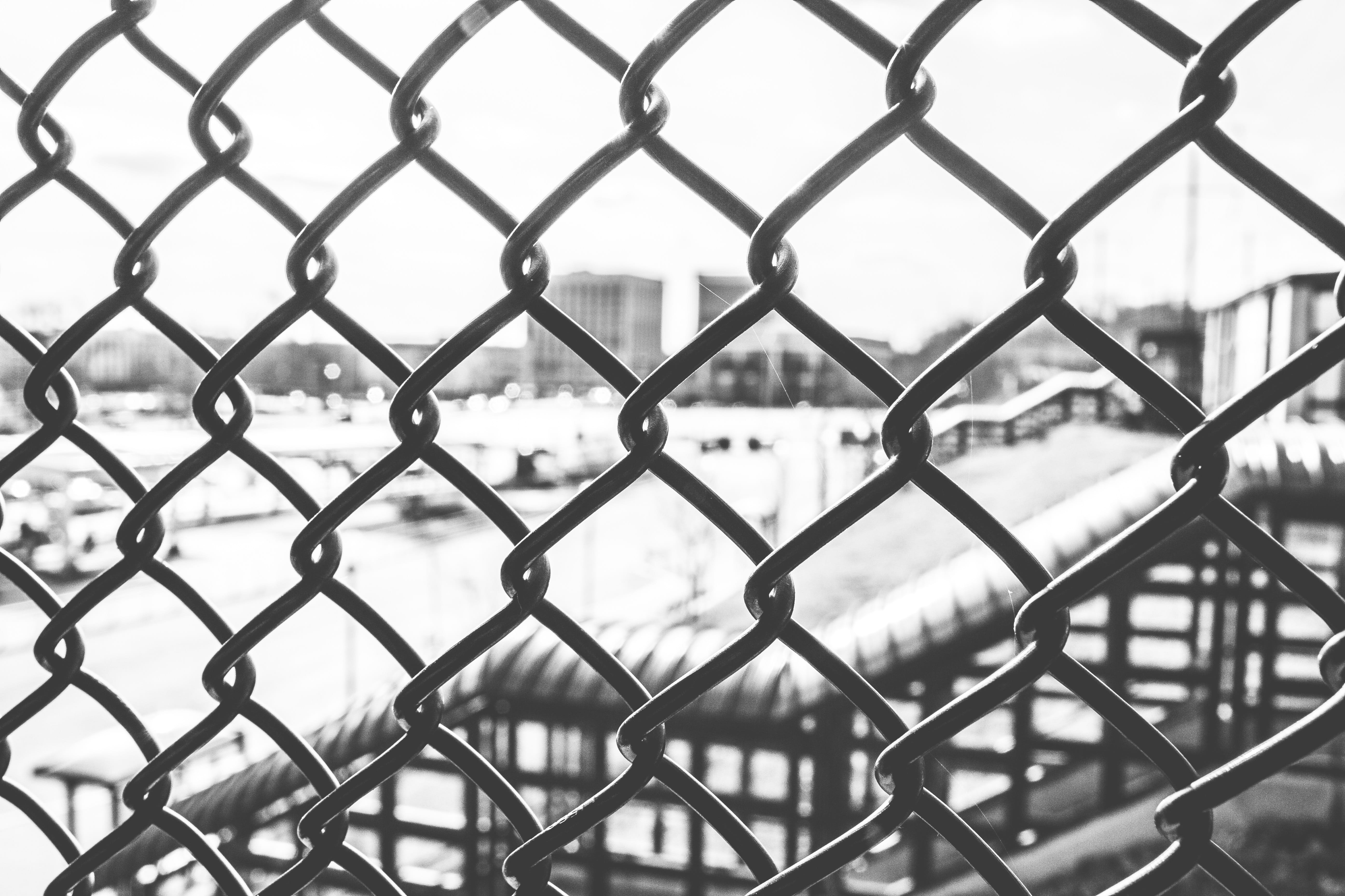 crisscross, Fence, pattern, Chainlink, chainlink fence, security, fence, architecture, outdoors, full frame, focus on foreground, no people, 5K, backgrounds, HD Wallpaper