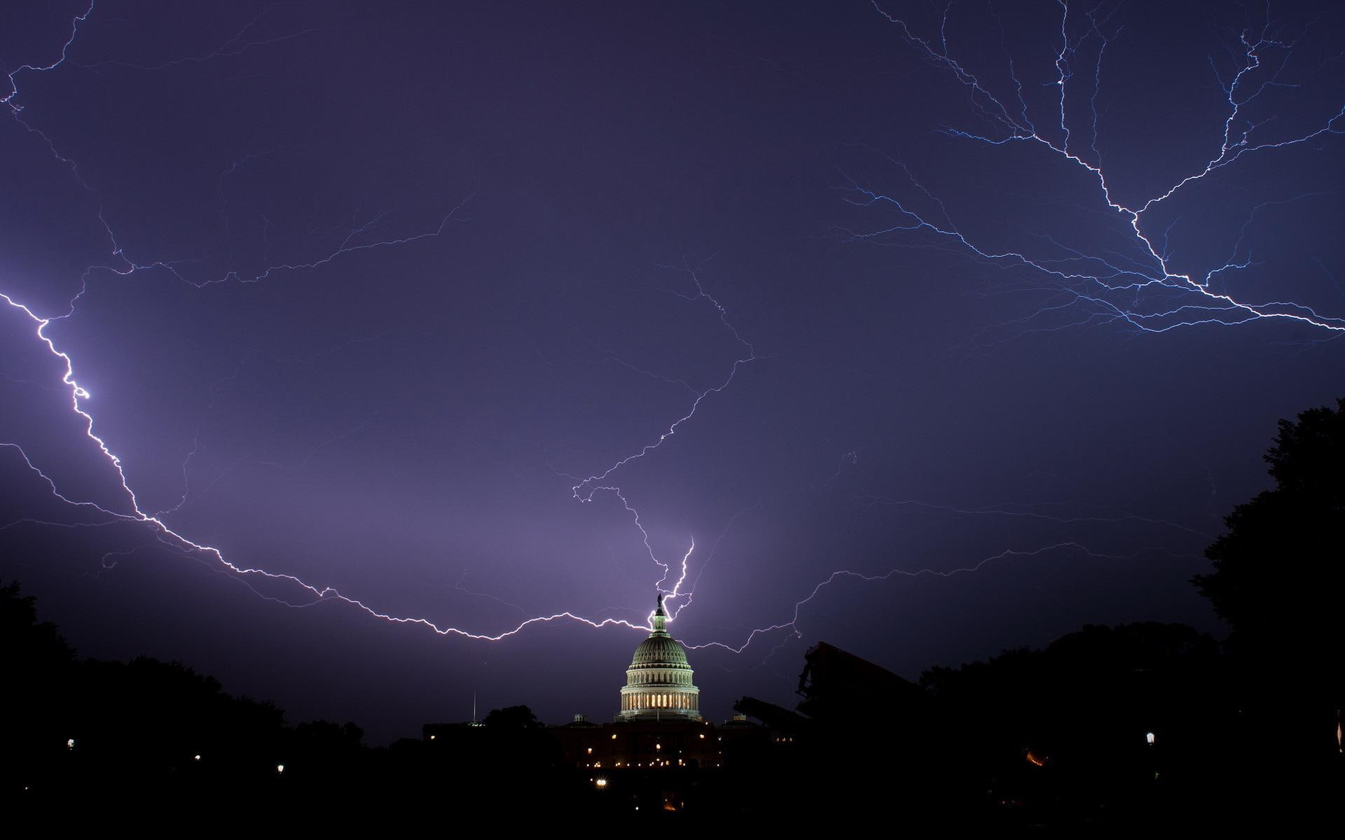 dark clouds, capitol, nature, nature and landscapes, 1080P, stormy weather, lightning, HD Wallpaper