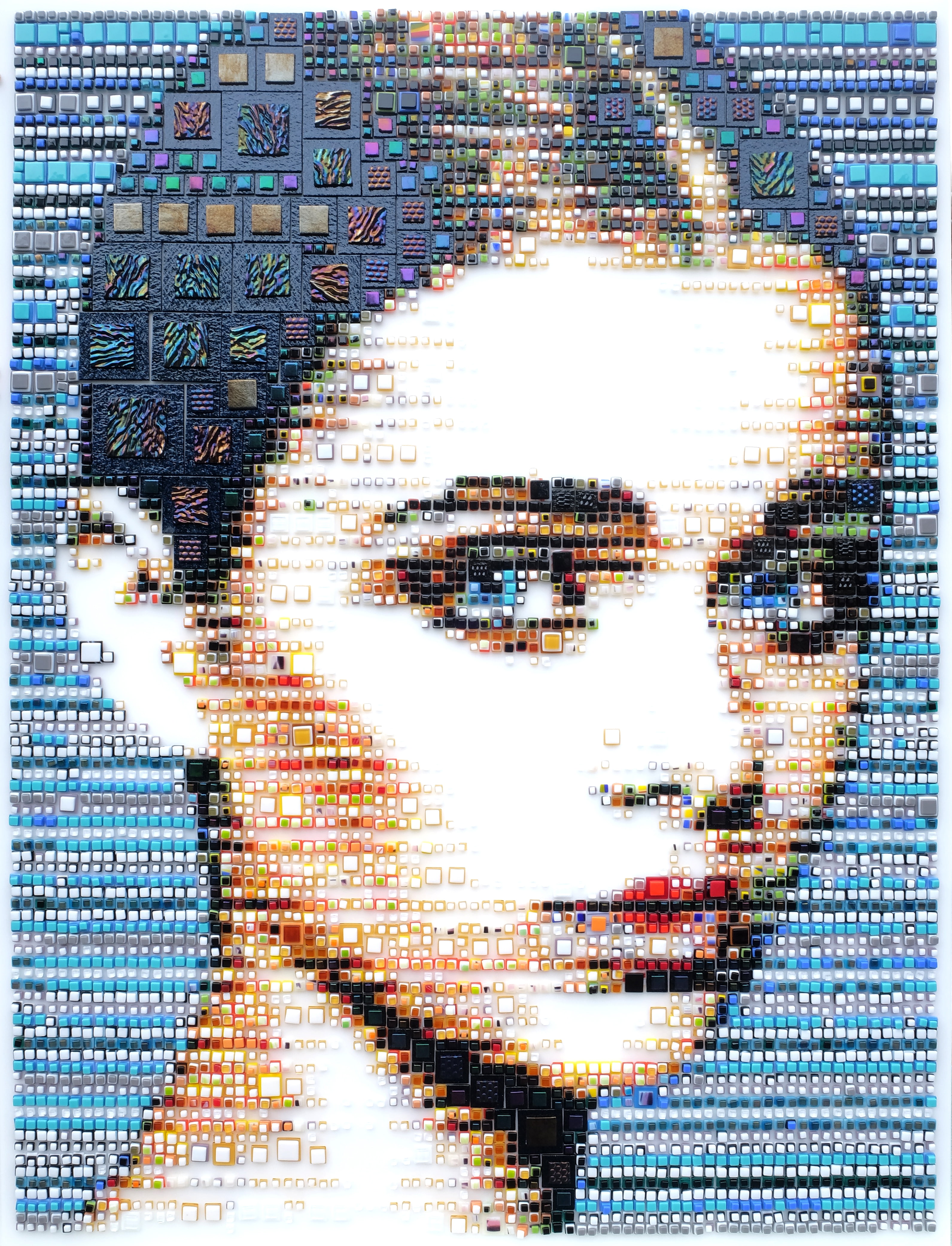 blue eyes, 4K, portrait, 3D, square, portrait display, Isabelle Scheltjens, glass, face, women, artwork, mosaic, Phone HD Wallpaper