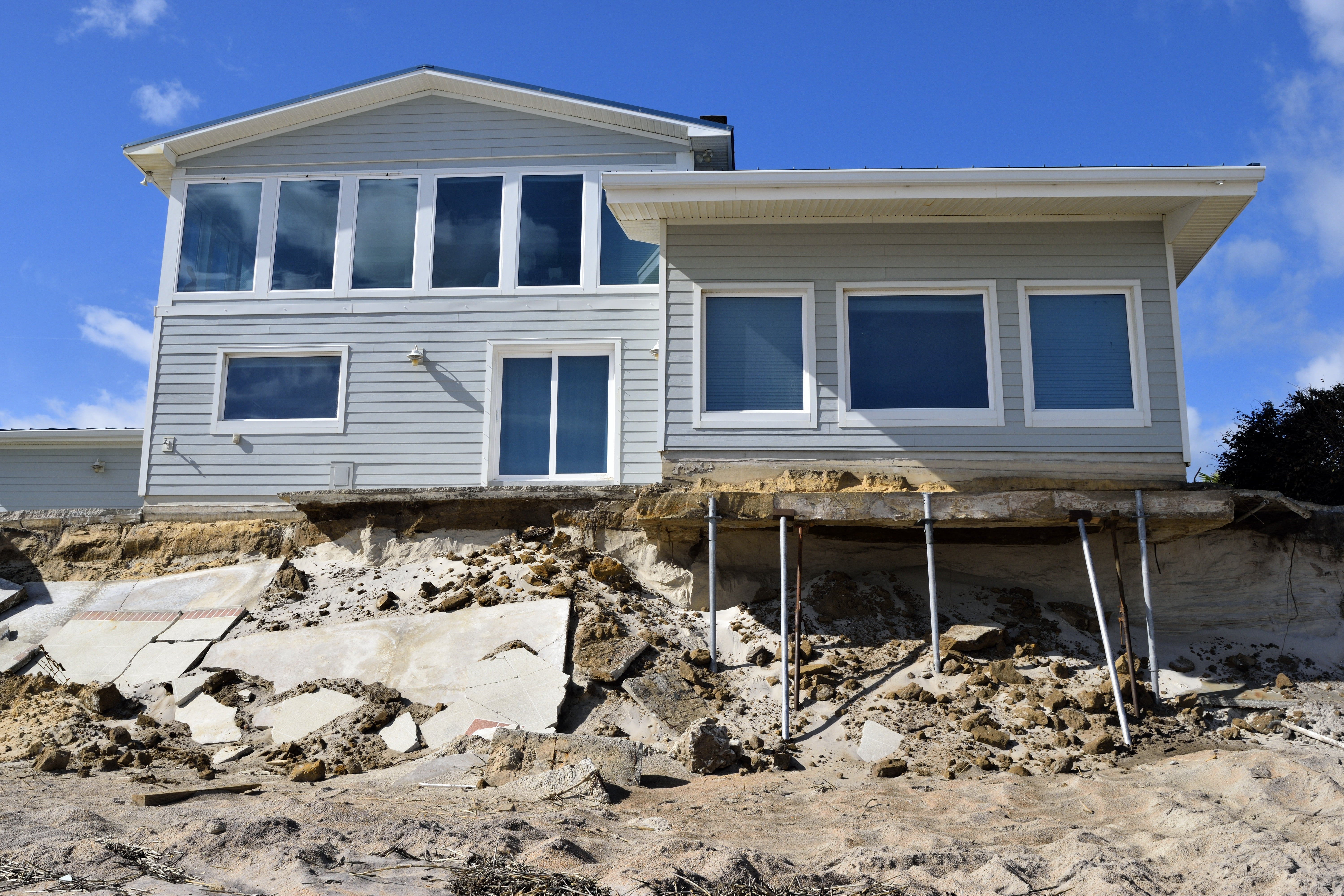 abandoned, disaster, beach erosion, scene, st augustine, land, beach home, sky, architecture, building exterior, florida, 5K, hurricane matthew, surge, HD Wallpaper