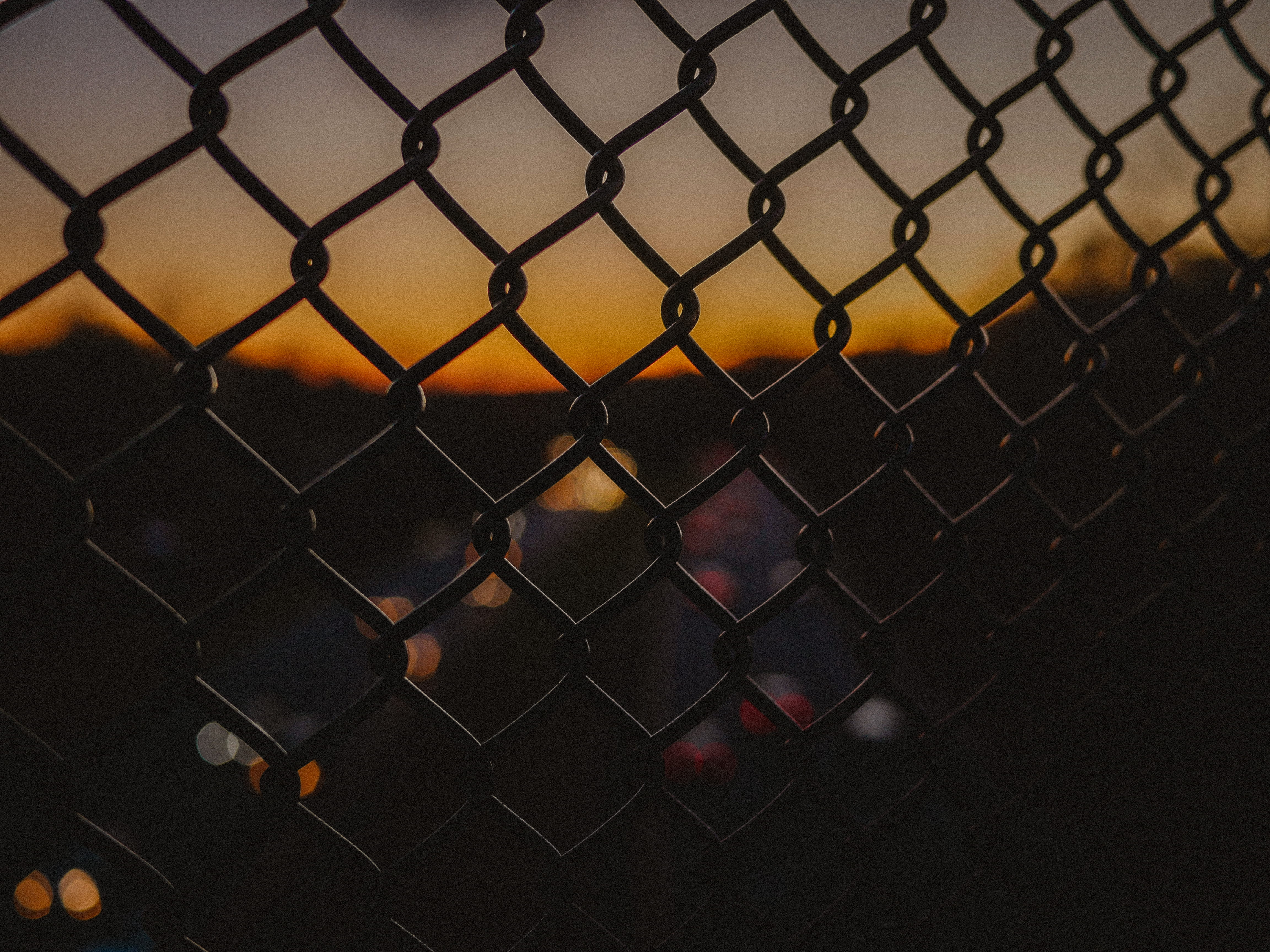 close, photo, boundary, outdoors, protection, security, playing field, orange color, backgrounds, no people, 4K, focus on foreground, safety, dusk, sport, HD Wallpaper