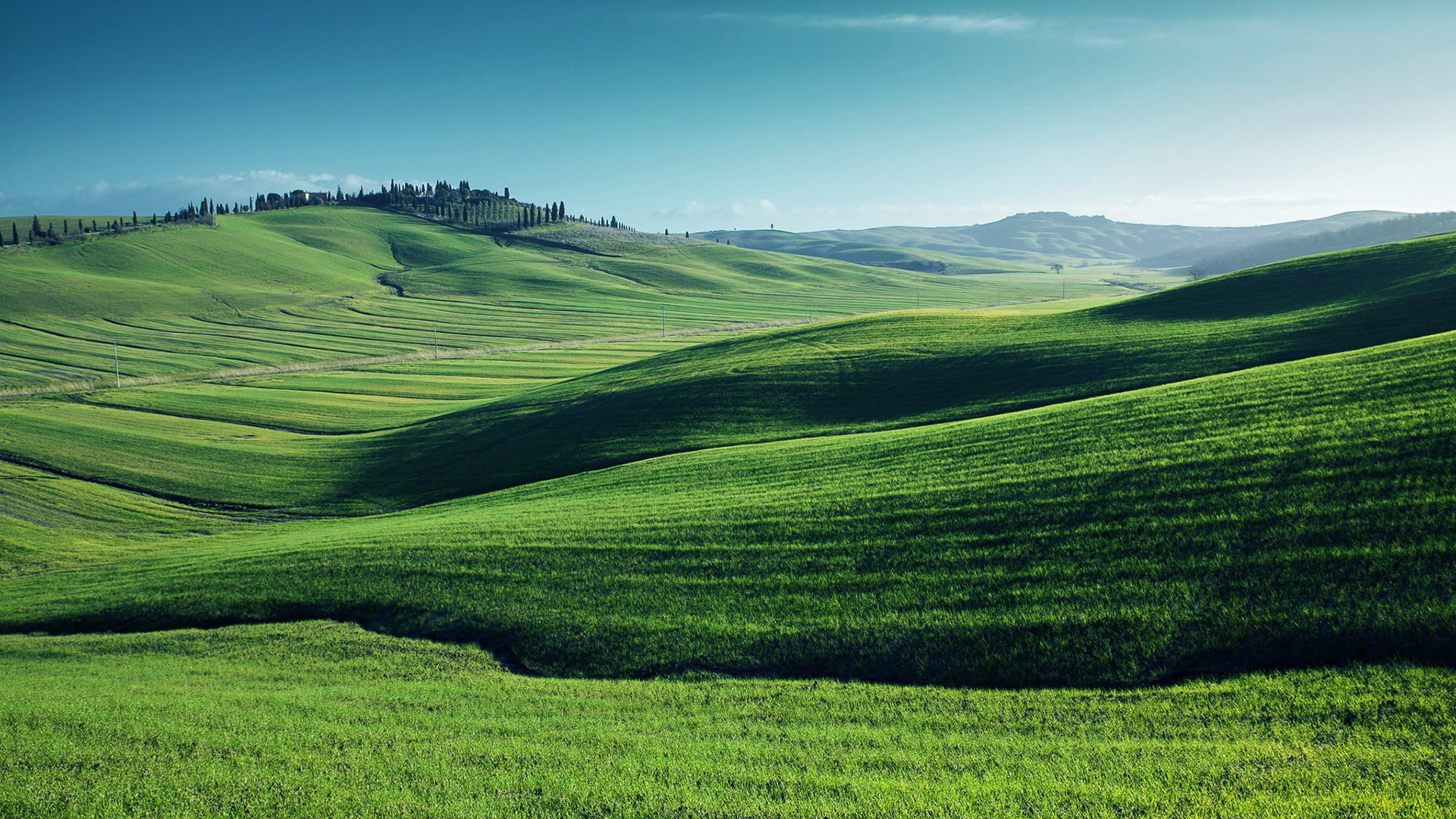 agriculture, springtime, tranquil scene, tranquility, farm, hill, pasture, green, grass, outdoors, environment, sky, scenics - nature, growth, 1080P, landscape, HD Wallpaper