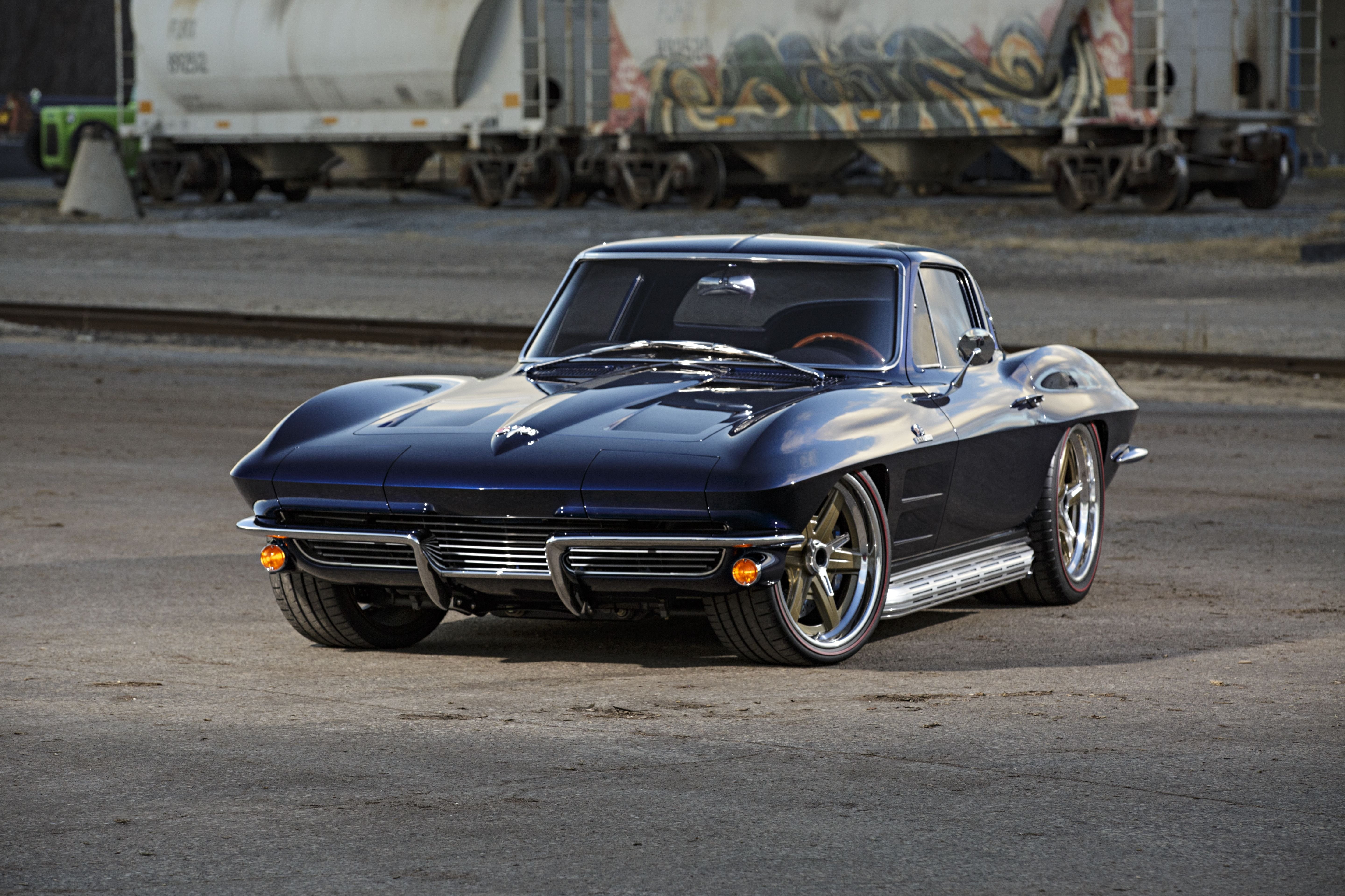 (c2), chevy, cars, 1964, corvette, modified, 5K, blue, HD Wallpaper