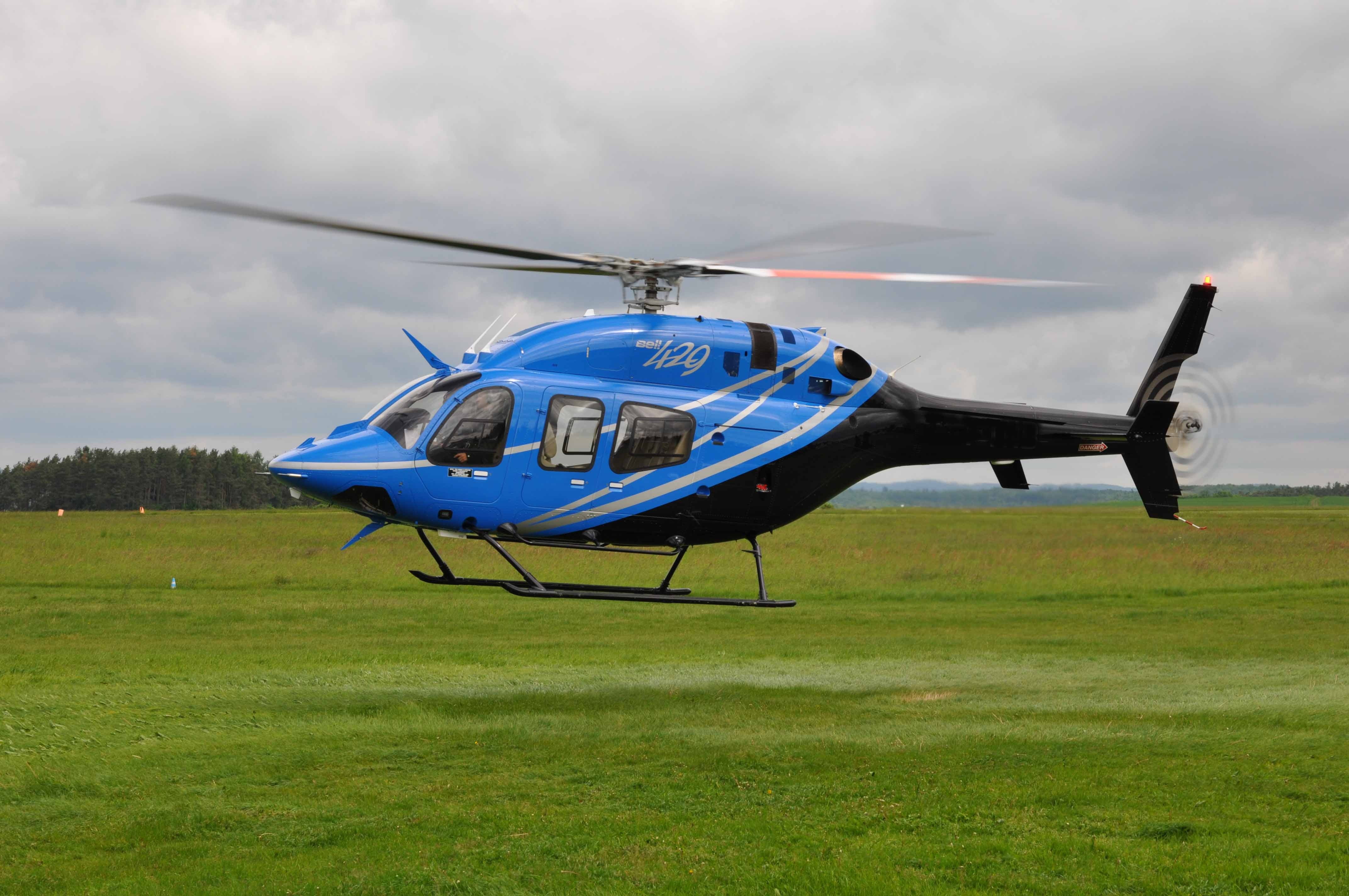 chopper, environment, motion, nature, helicopter, aerospace industry, bell 429, airplane, propeller, on the move, outdoors, travel, grass, cloud - sky, HD Wallpaper