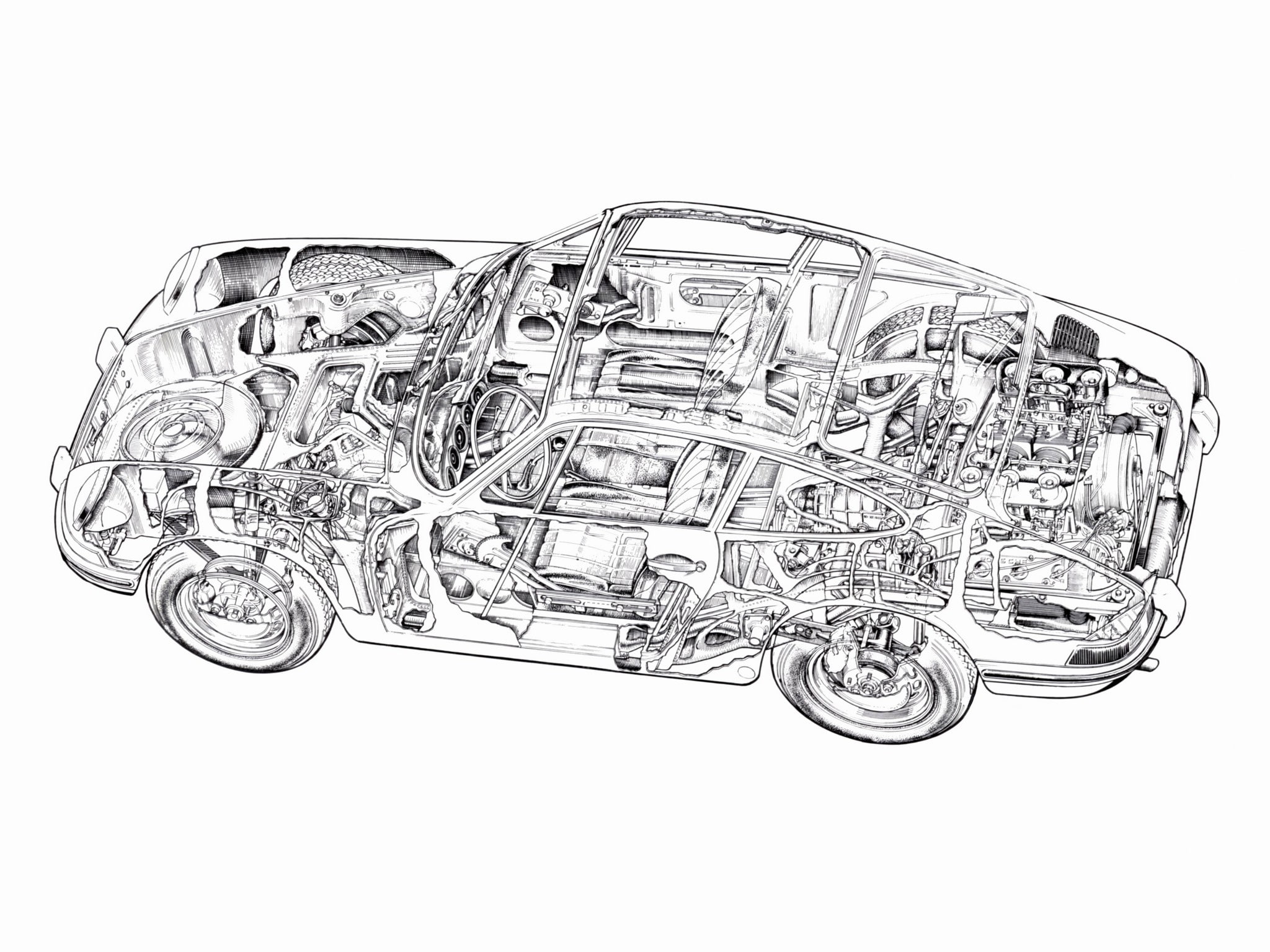 901, cutaway, engine, classic, coupe, 911, 1080P, 1964, porsche, interior, HD Wallpaper
