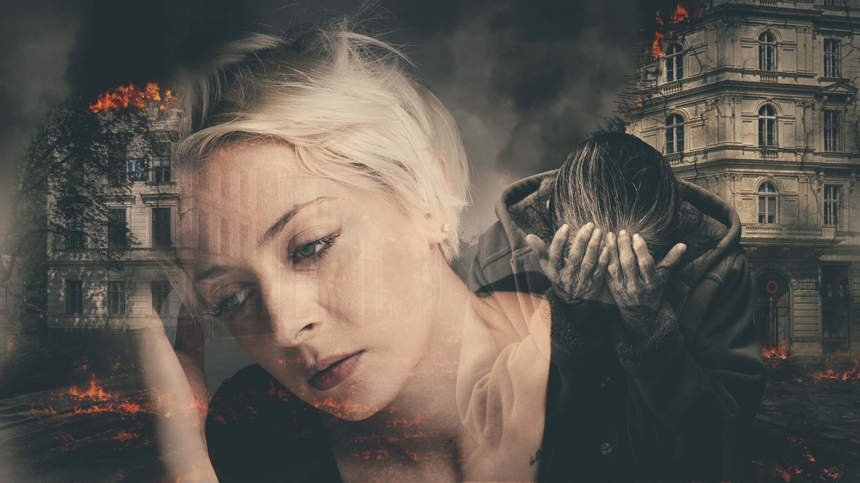 headshot, smoke - physical structure, window, contemplation, woman, cry, portrait, building, digital composite, adult, emotion, 2K, lifestyles, desperate, HD Wallpaper